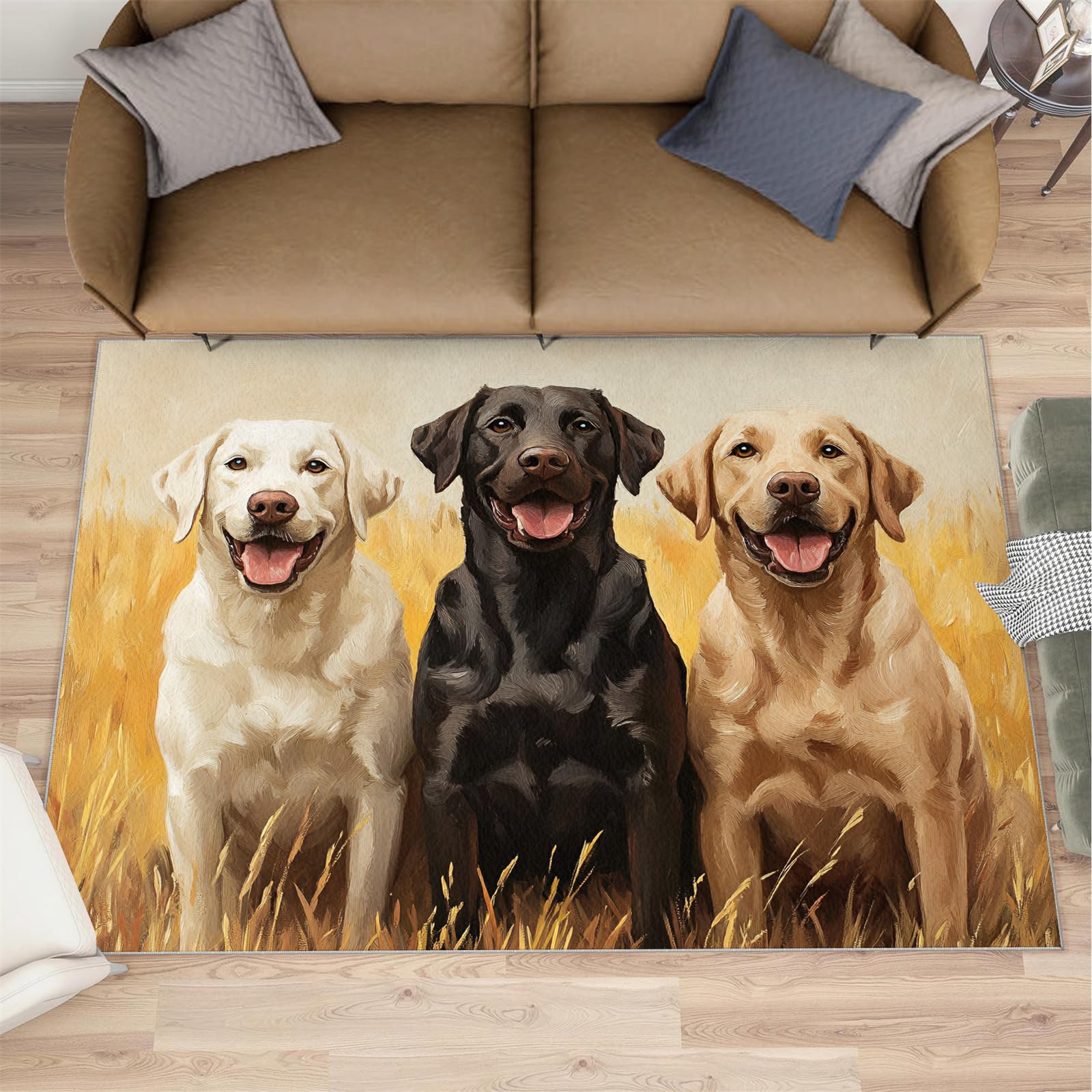 Labrador Rug, 3x4 Rugs for Bathroom, Three Dogs Design, Cute Pets Area Rug, Oil Painting Washable Rugs for Bedroom, Labrador Carpet, Fashion Home