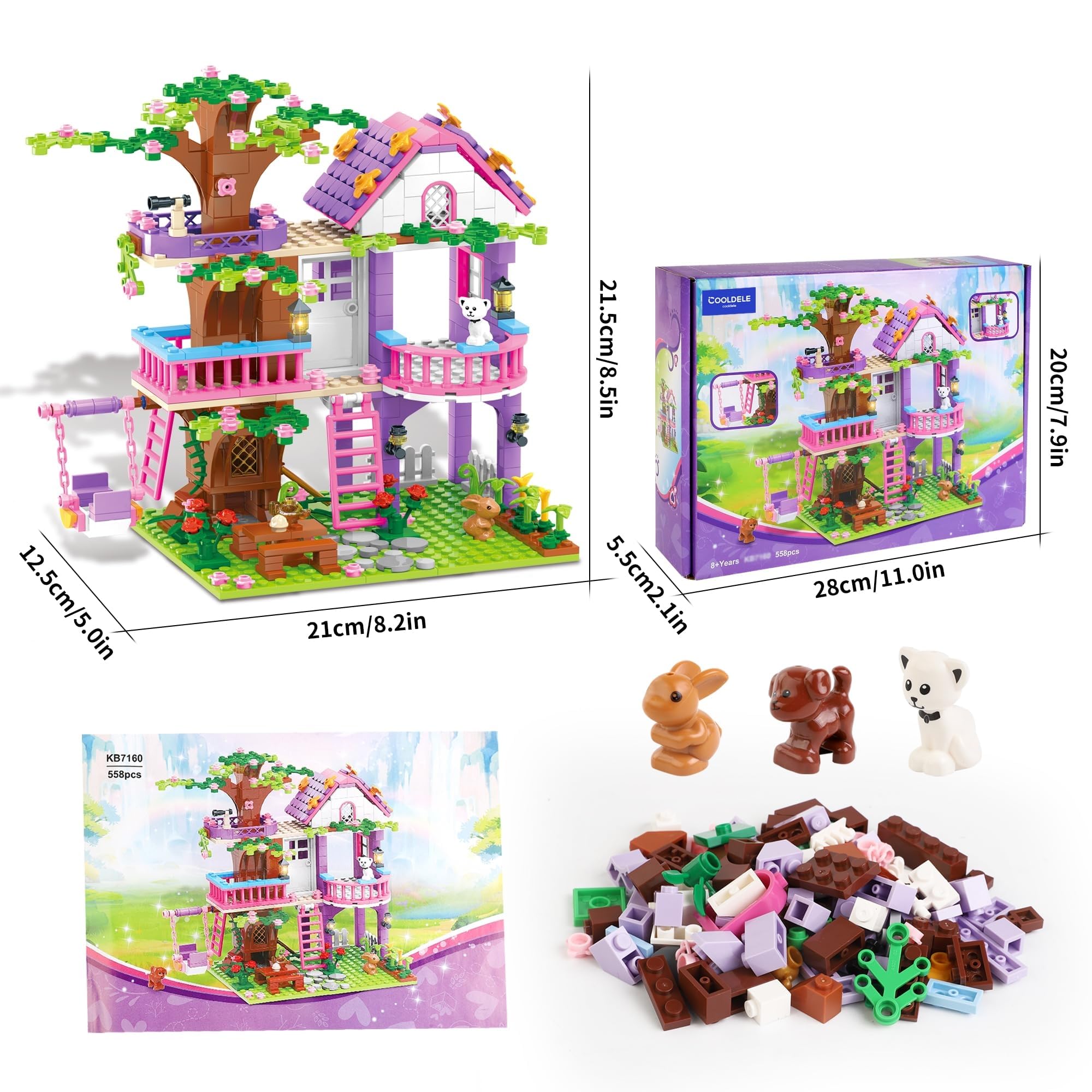 Set di Costruzione Casa sull'Albero Cooldele Età 6+, 558 PEZZI Set di Blocchi di Costruzione STEAM Foresta Casa sull'Albero con Animali, Compleanno per Bambine e Bambini Età 6 7 8 9 10 11 12+