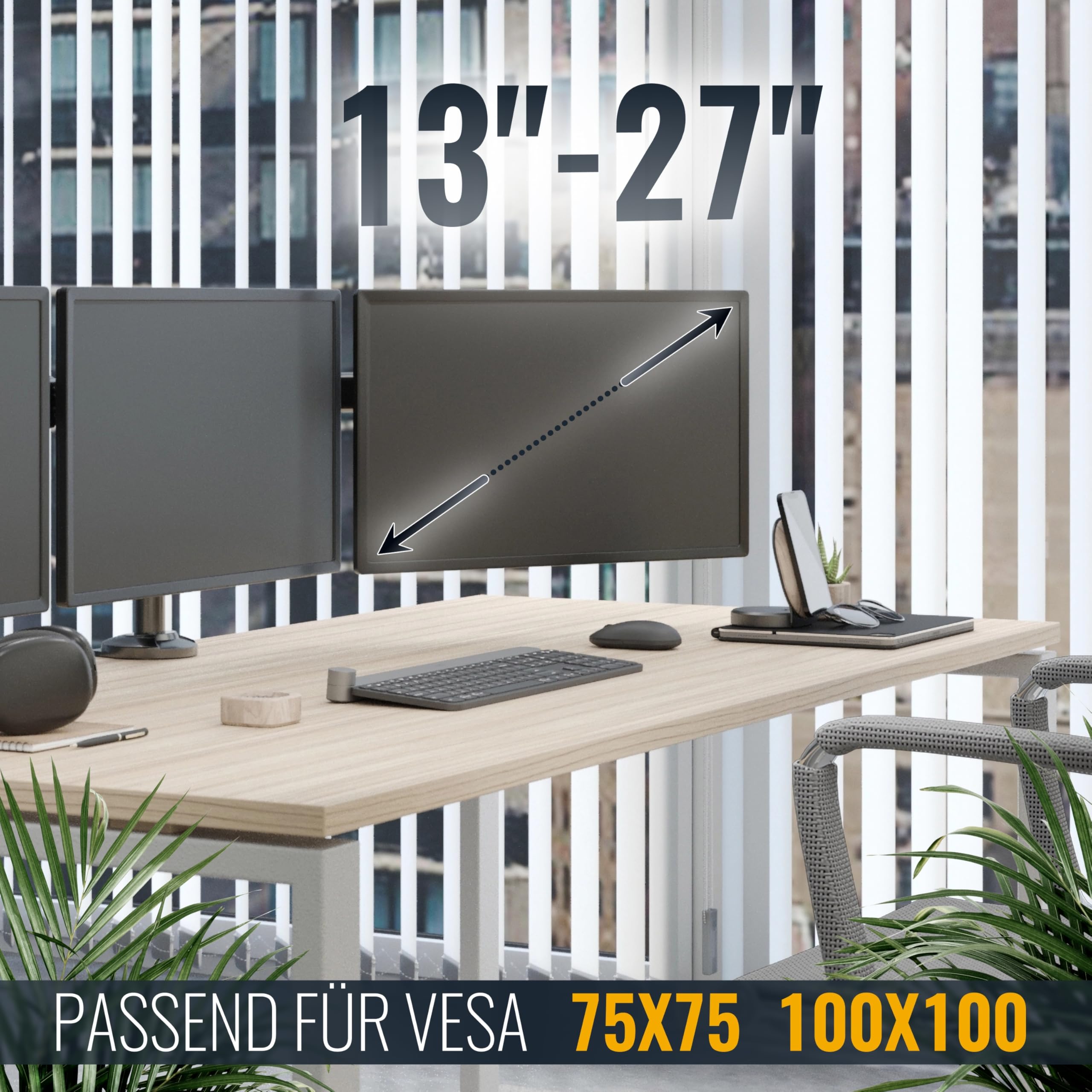 Ricoo Monitor Halterung 3-er Monitore Monitorhalterung Triple Arme für 13-27 Zoll Computer-Monitore Bildschirmhalterung TS6111 PC Monitor-Arm Bildschirm Stand Tischhalterung Ständer Monitor-Halter – Bild 4