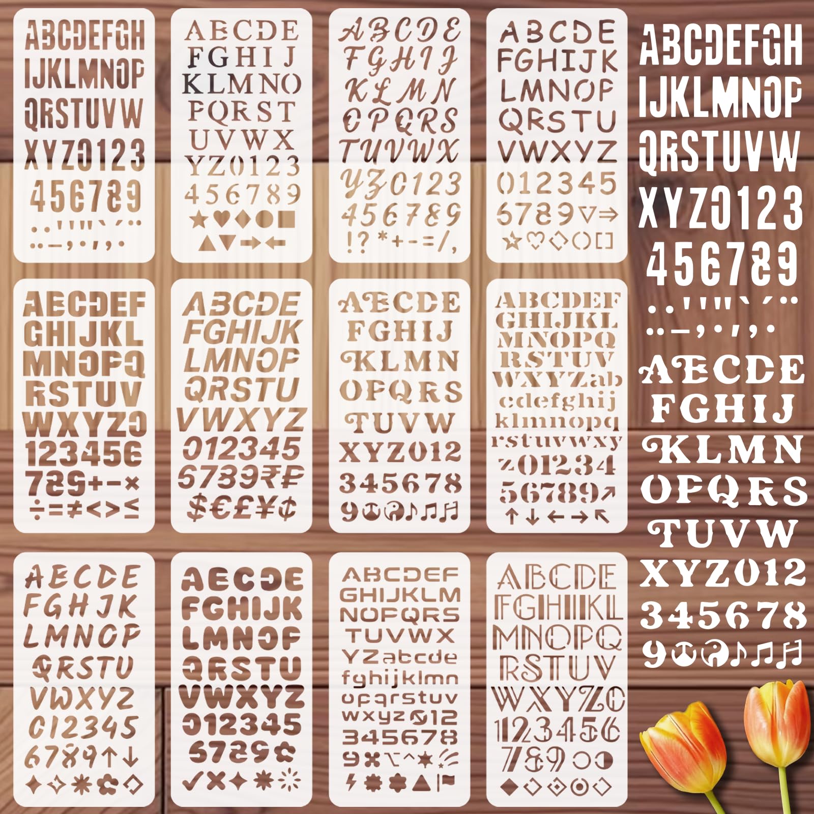 INFUNLY 12Pcs Letters Wall Stencil for Painting 3.94×7.1" Reusable Numbers Wall Stencils Symbols Painting Stencil Small Walls Template for Card Making Cement Wood Furniture Nursery Bedroom