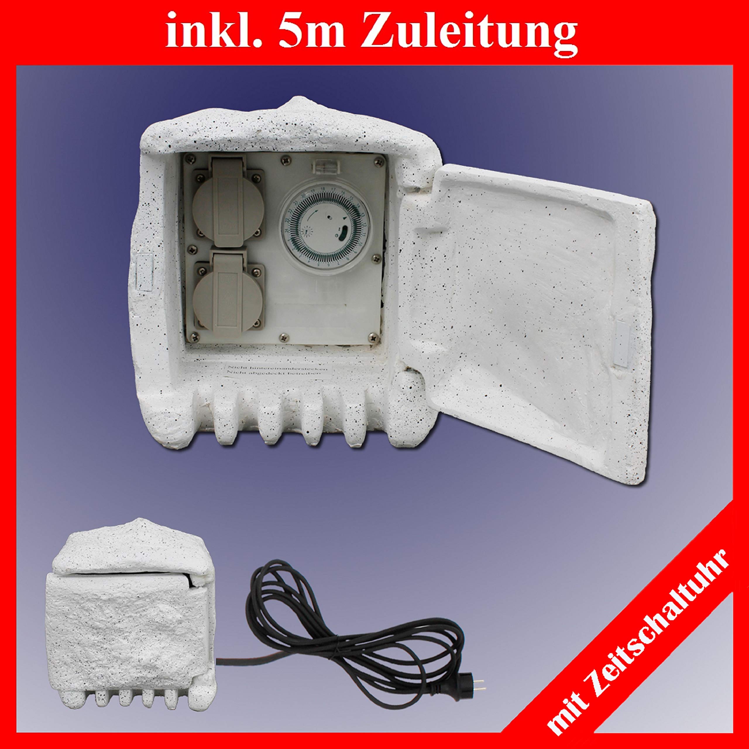 Trango STD4 Stein-Optik, IP44 Außensteckdose 4-Fach Garten Steckdose mit Abdeck-Klappe Stein Gartensteckdose Außensteckdose
