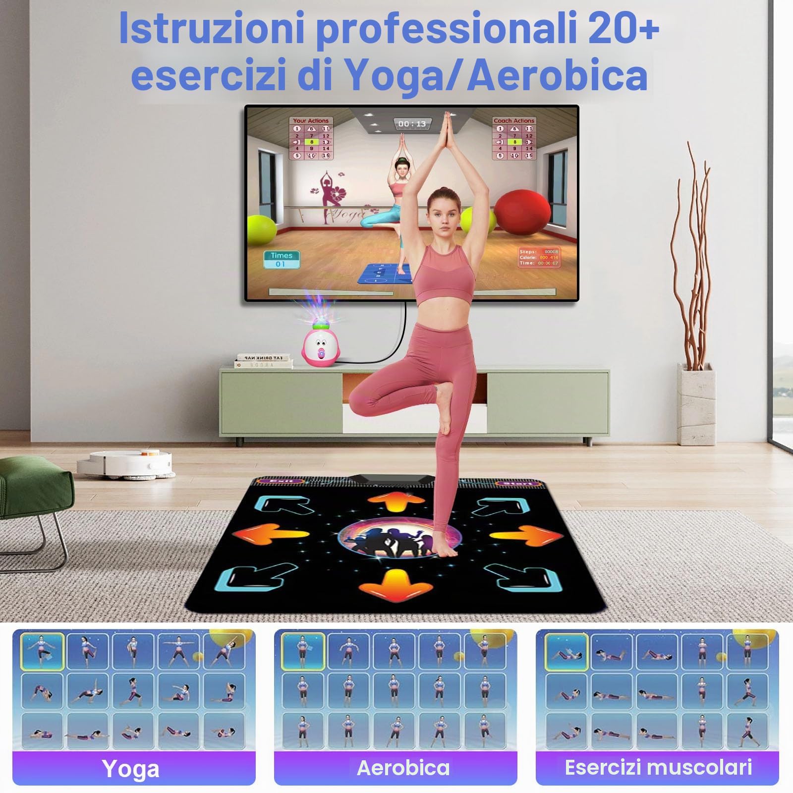 YRPRSODF Electronic Single Dance Pad,Tappetino elettronico Musicale con 100+ Giochi,200+ Canzoni,2 Controller a sensore, modalità MTV e Cartoon per Bambini di 3+ Anni