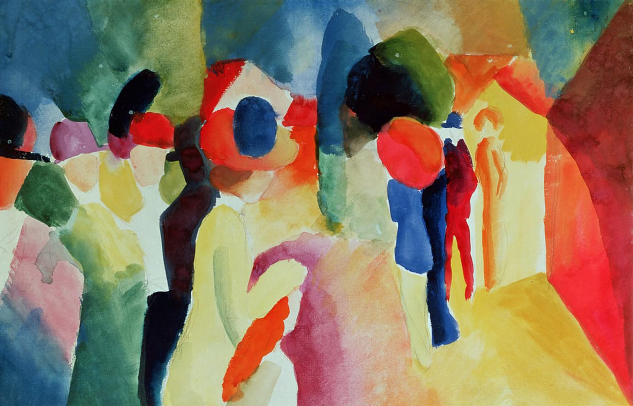 POSTERIIk Famous Print Pop Art Wall Art Graffiti Woman with a Yellow Jacketby Watercolour by August Macke Art Prints for Home Decor 60x90cm