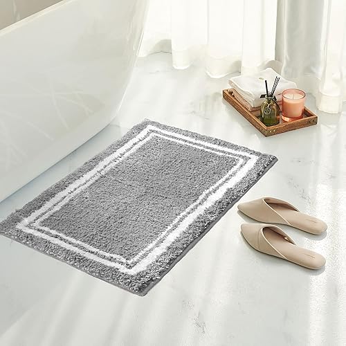 Miniatura 12 de Tititex Alfombra de baño de lujo con marco blanco y negro, 20 x 32 pulgadas + 16 x 24 pulgadas, 2 piezas de microfibra extrasuave y absorbente,