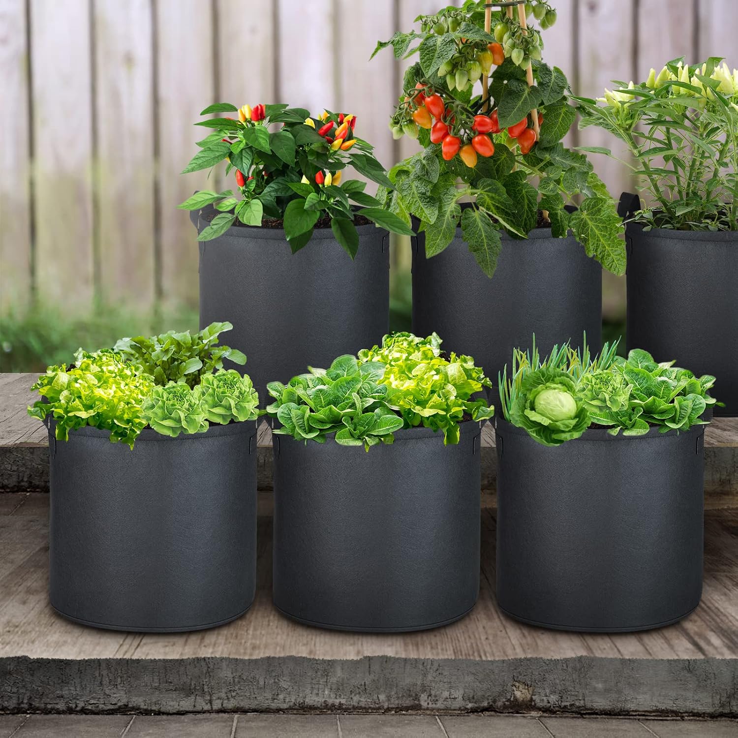 6-Pack 12 Gallon Grow Bags, 300G Thickened Nonwoven Plant Fabric Pots with Reinforced Handles for Garden Indoor Outdoor