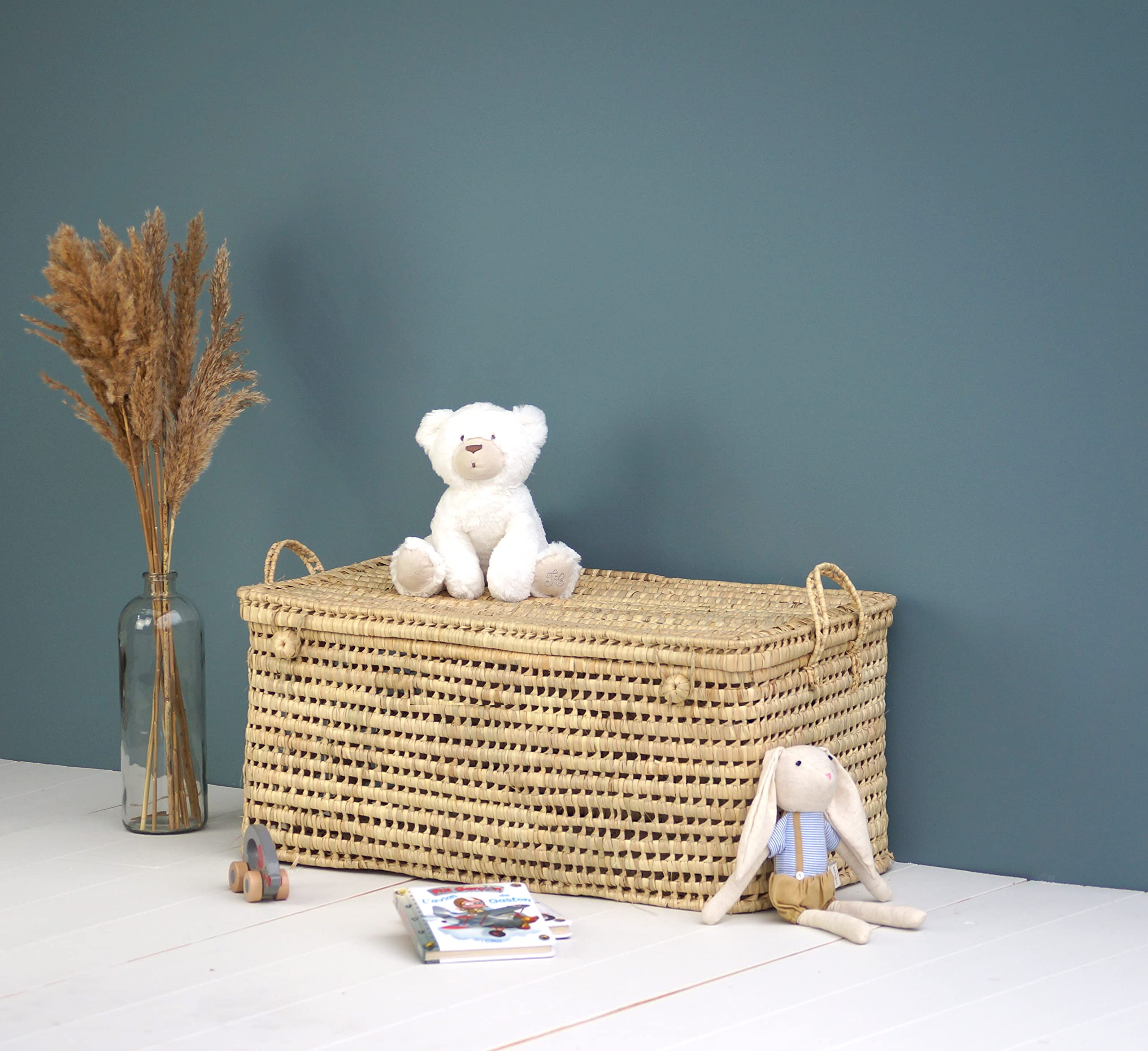 Coffre de rangement en palmier tressé, malle à jouets, coffre à jouet tressé, malle de rangement en osier, panier à jouet en rotin