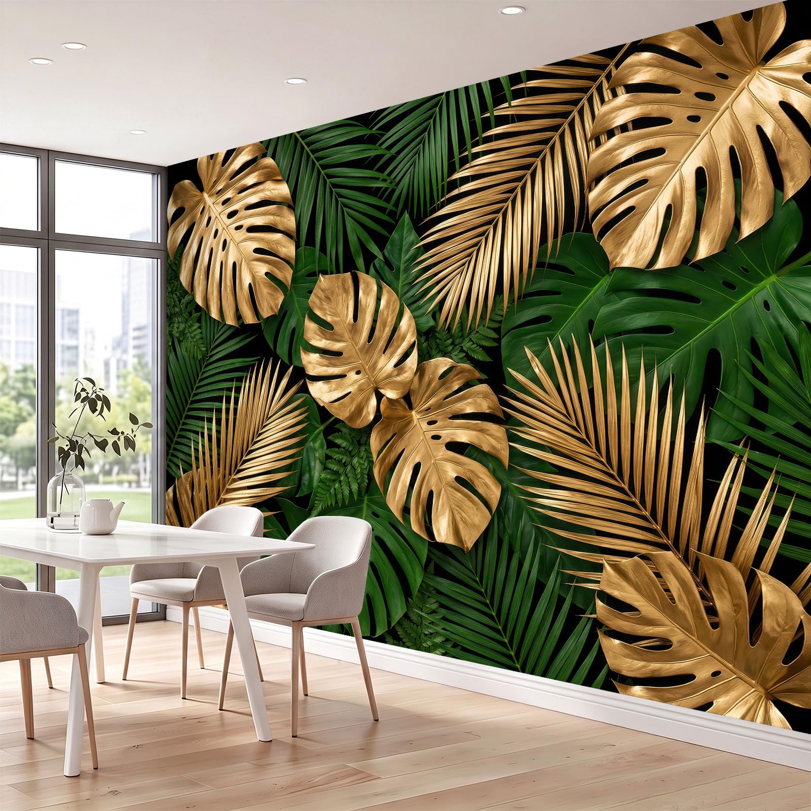 3D - Carta da parati murale in tessuto non tessuto tropicale, moderna, 350 x 256 cm, immagine panoramica per soggiorno, camera da letto, cameretta dei bambini, decorazione murale botanica Monstera