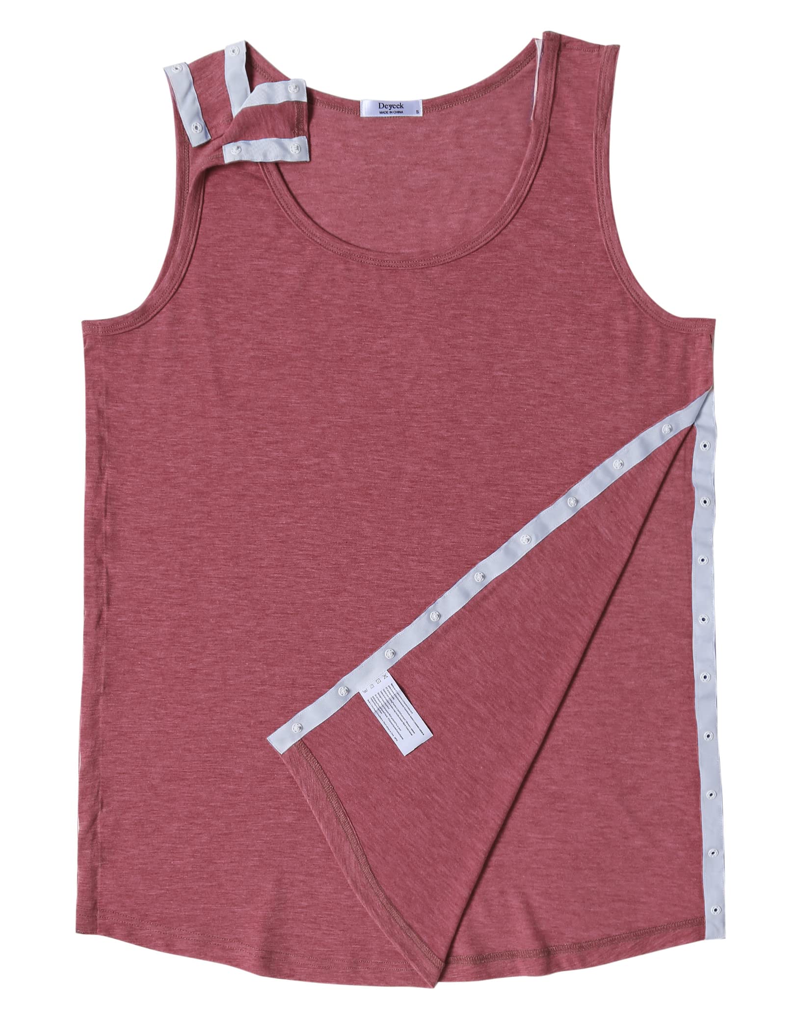 PINSPARK Camiseta Unisex para después de una cirugía de Hombro Camisetas sin Mangas para rehabilitación Femenina Camisetas para Hombre con Cierre a presión y Prendas para quimioterapia