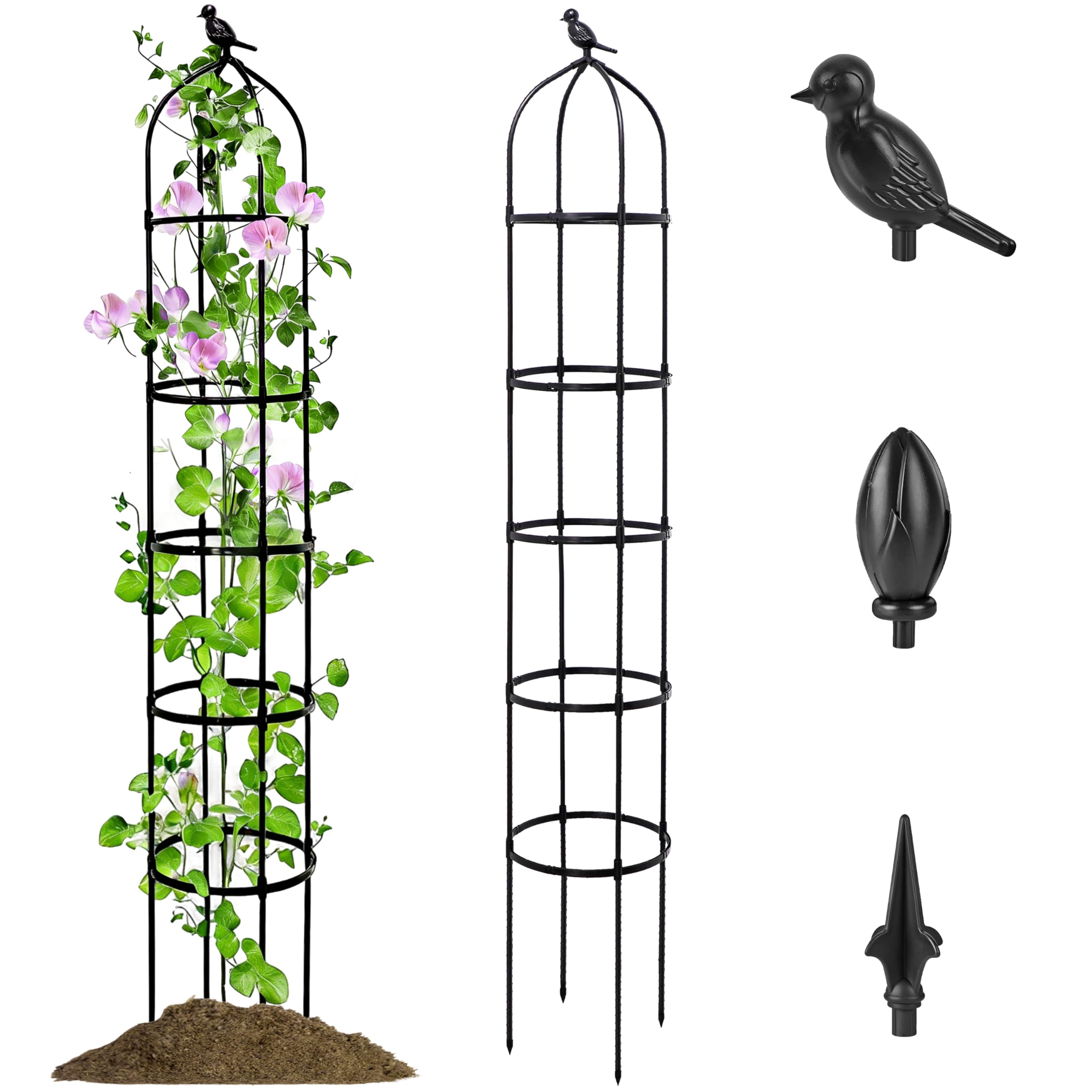 1 Set Garden Obelisk Rankhilfe Rosen Rankgitter mit kunststoffumhüllten Metallrohren,3 Dekorativer Abschluss,205cm hoch Höhenverstellbar rankhilfen für kletterpflanzen,Blumen Clematis,gurken,Tomaten
