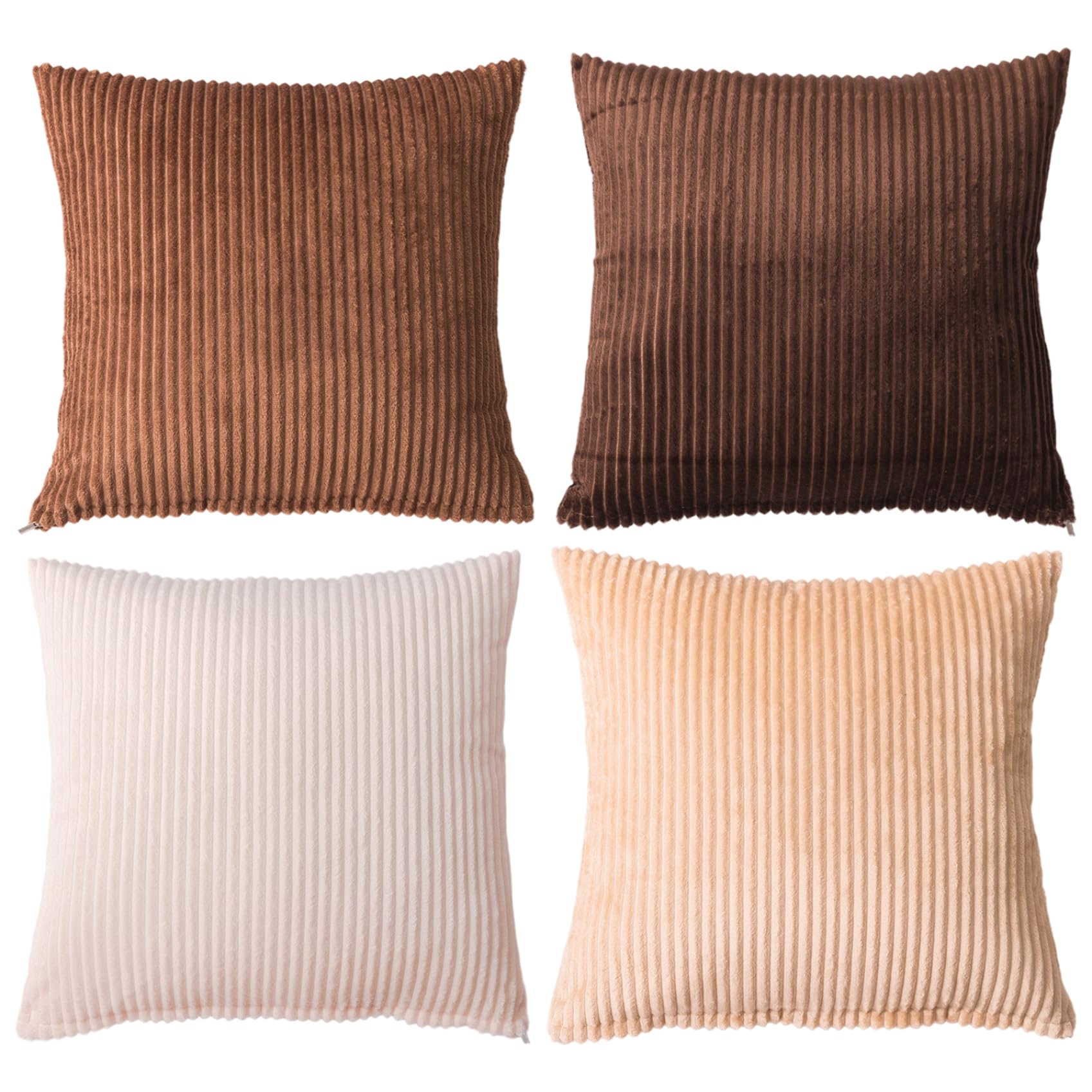 CAKEEYUM Throw Pillow Covers 18x18 4Pcs Boho Farmhouse Striped Pillow Covers – Soft Corduroy Home Decor for Living Room Sofa Bed