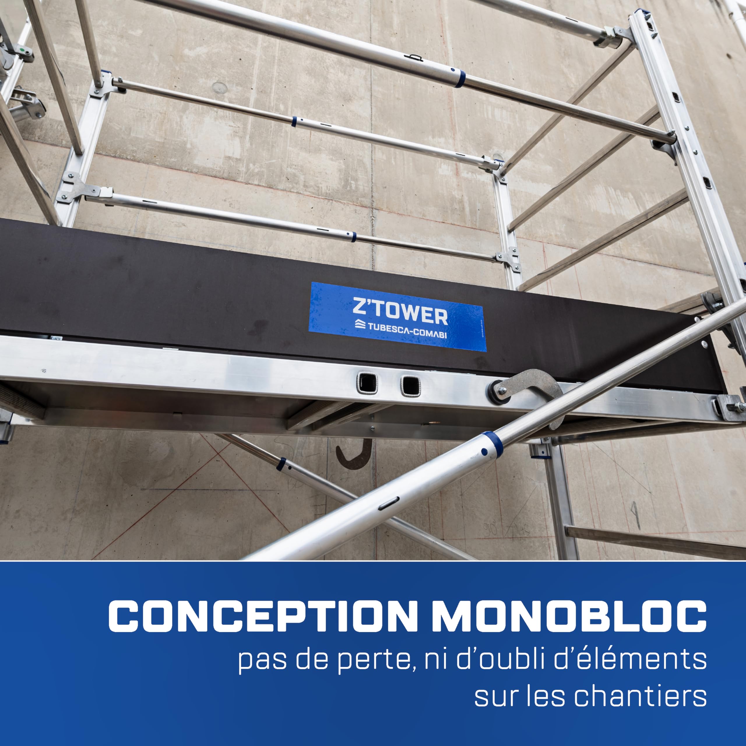 Tubesca-Comabi - Échafaudage Roulant Télescopique Z'TOWER - Ultra Compact, Usage Intensif - En Aluminium - 7 Niveaux de Plancher - Montage Ultra Rapide - Charge Max 200 kg - Fabriqué en France
