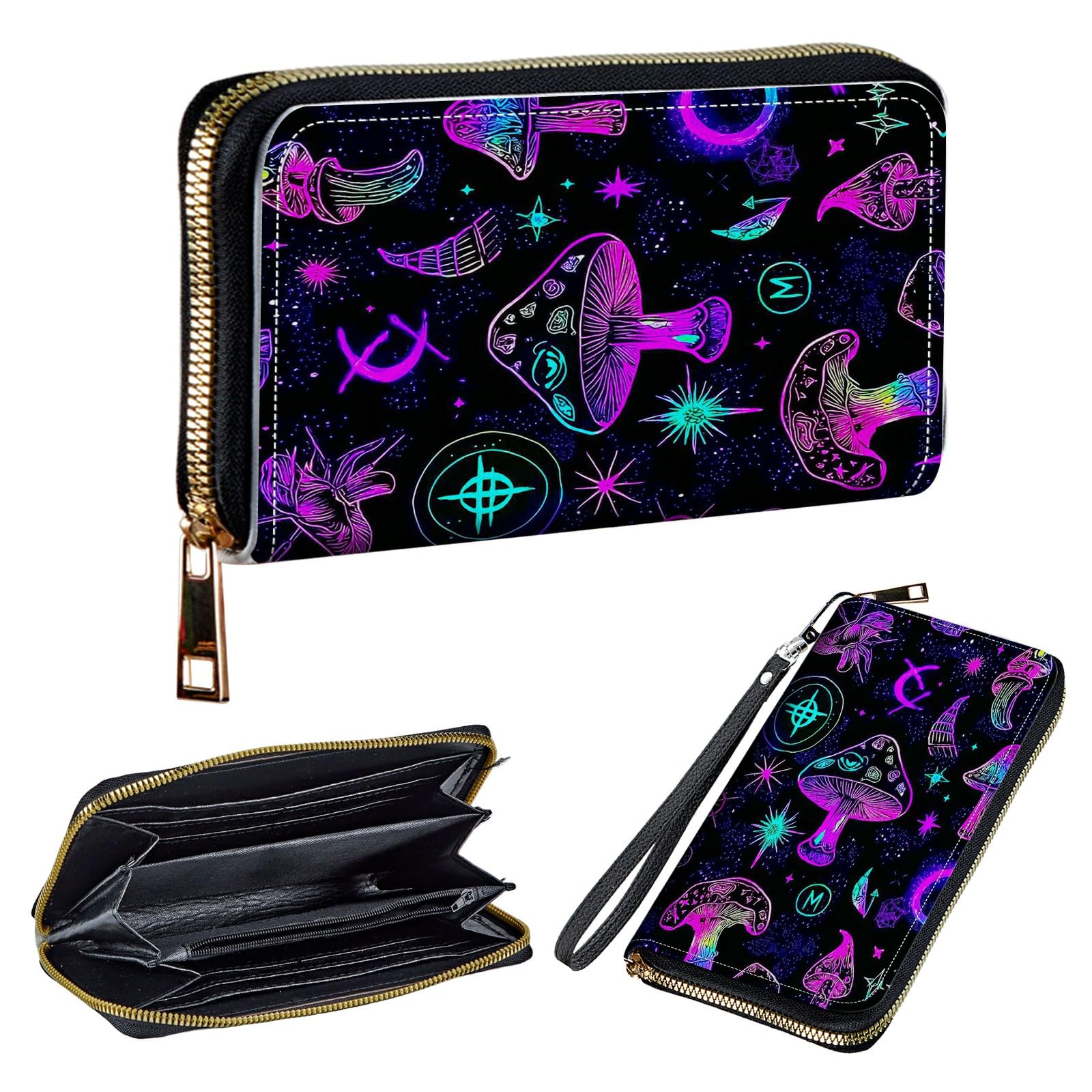 HEAKIERG Wallet for Women's Double Zipper Phone Clutch, RFID Blocking PU Leather Credit Card Organizer Ladies Cardholder Wallets with Travel Grip Hand