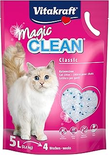 Vitakraft Magic Clean, Katzenstreu, Hygiene-Streu aus Mineralkügelchen, nicht klumpend, besonders staubarm, praktische Tragelasche, reicht für einen Monat (1x 5L) product image