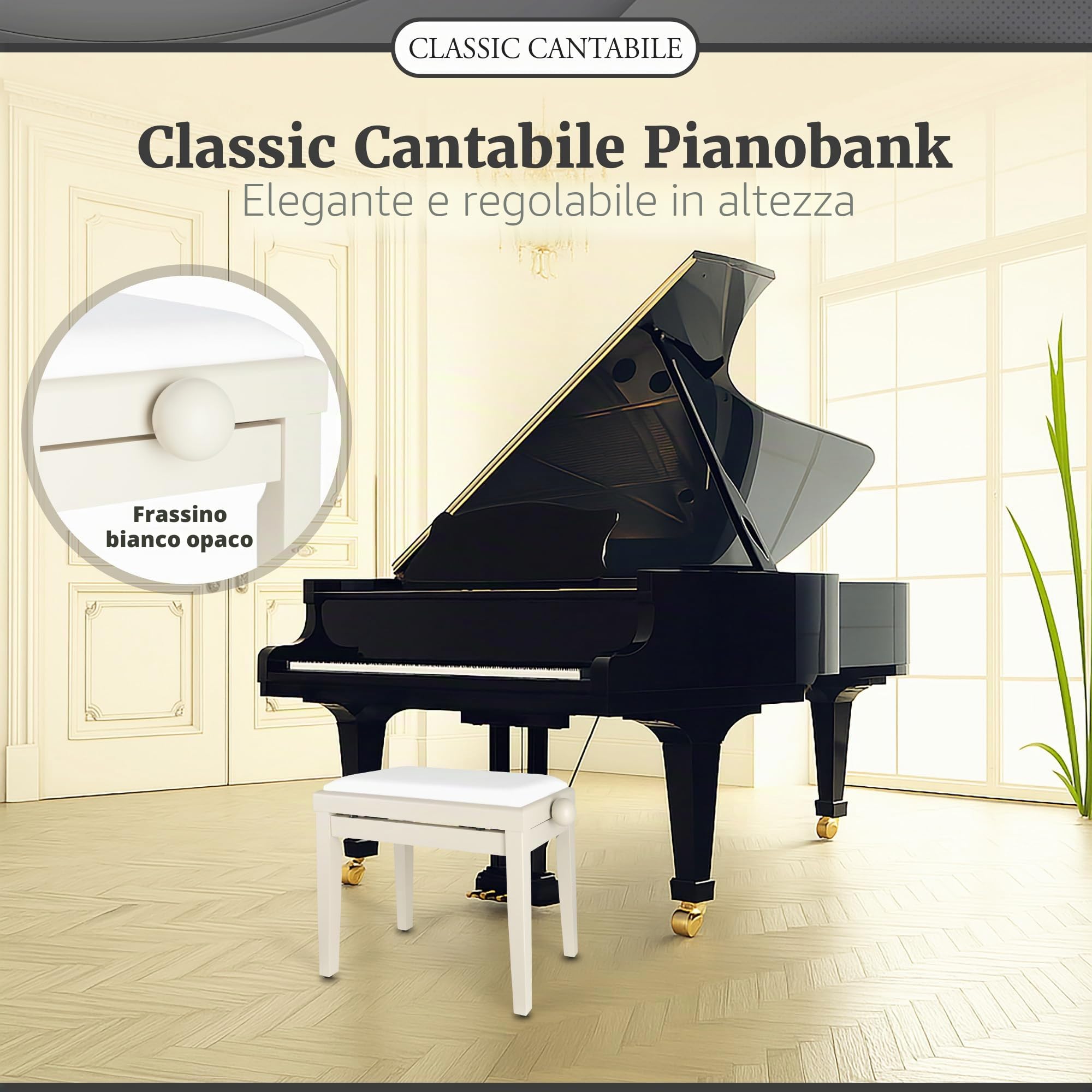 Classic Cantabile Panca per pianoforte frassino bianco opaco