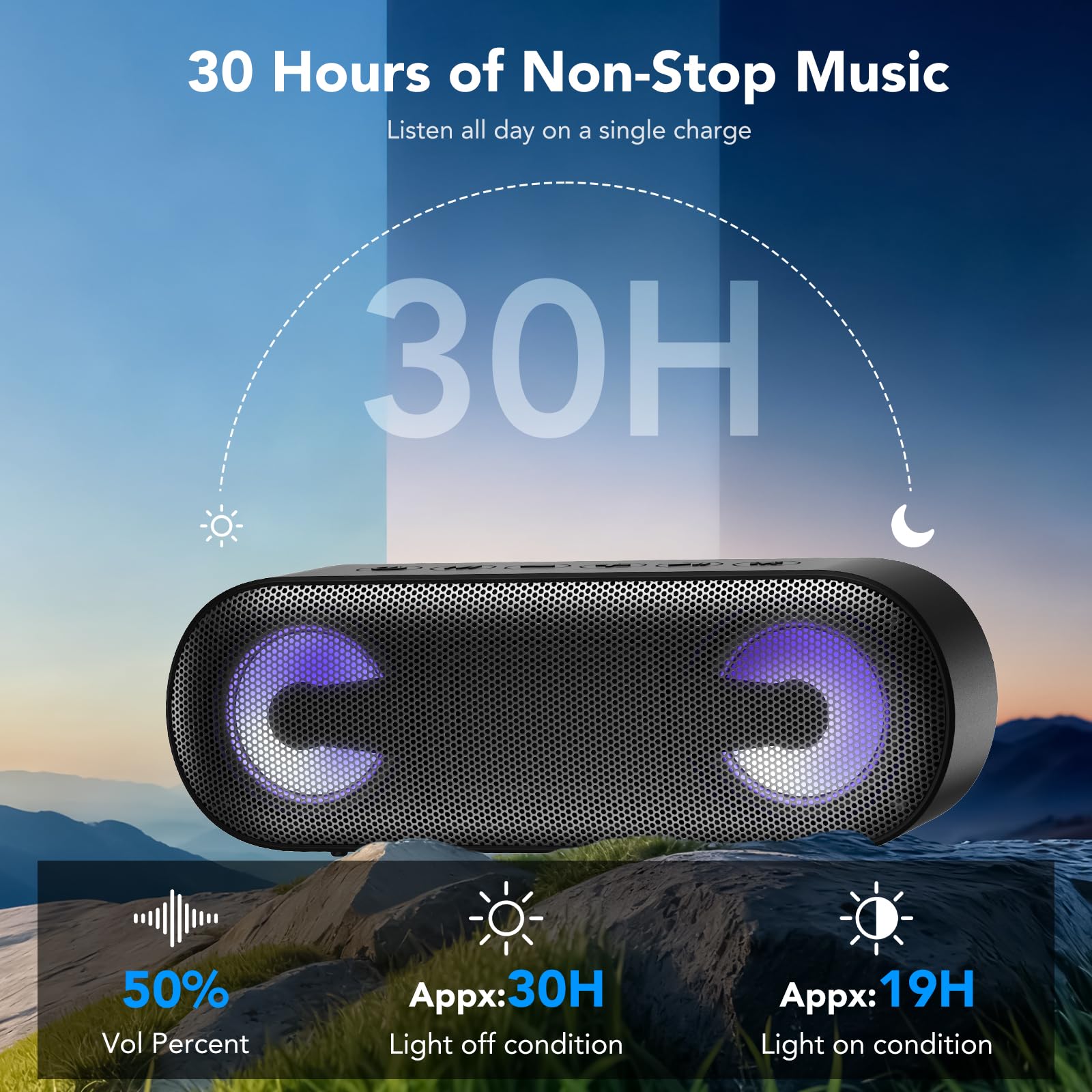 IKT Cassa Bluetooth Potente Portatile con Luci, Speaker Bluetooth 5.4, 30W Basso Potenziato, IPX7 Impermeabile, 7 Luci RGB, 30 Ore Autonomia, Altoparlante Bluetooth per Party, TWS AUX TF-Card