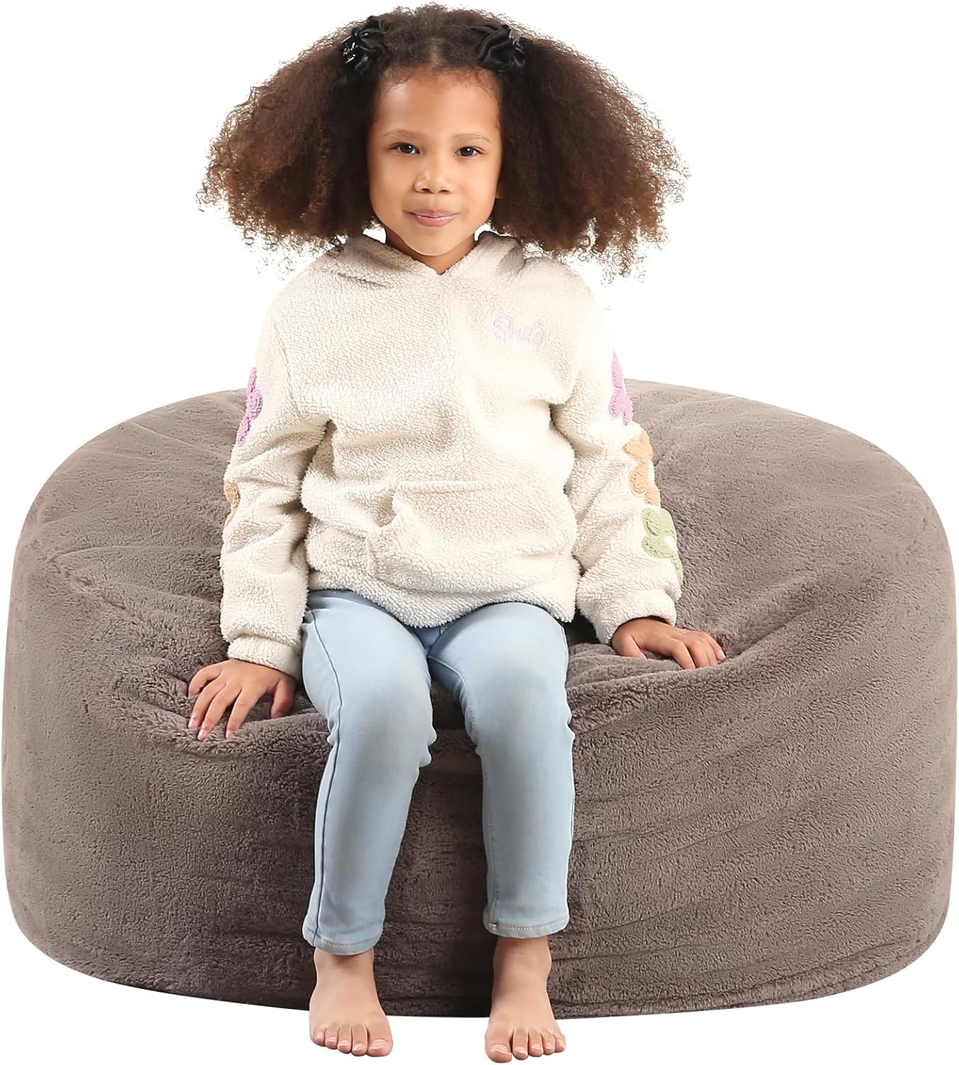 2-in-1 Kids Round Bean Bag Chair, Fluffy Beanbag with High-Density Foam Fillings for Toddlers, Reading Cushion Chair Corner, 16"x 35", Dark Brown