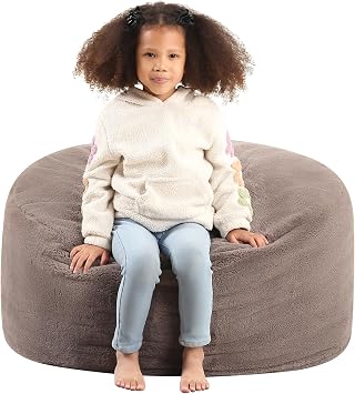 MOMCAYWEX 2-in-1 Kids Round Bean Bag Chair, Fluffy Beanbag with High-Density Foam Fillings for Toddlers, Reading Cushion Chair Corner, 16"x 35", Dark Brown