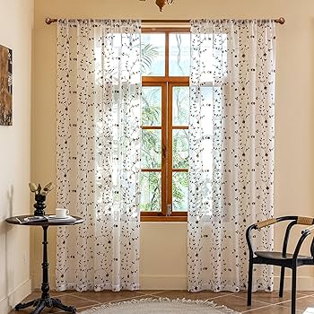 フェザー ホワイト シアーカーテン 刺繍 パターン リビング