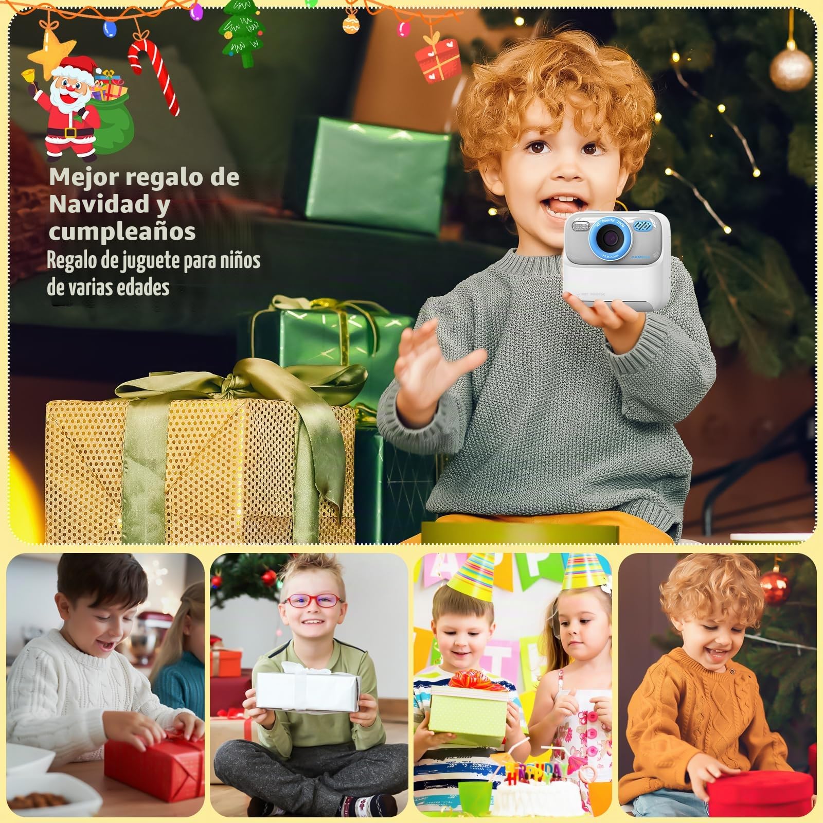 Camara Fotos Infantil Instantanea, 2.4'' HD 1080P Cámara de Fotos Instantánea para Niños con Tarjeta de 32 GB y 3 Rollos de Papel de Impresión, Regalo para Niños y Niñas de 3 a 14 Años, Blanco