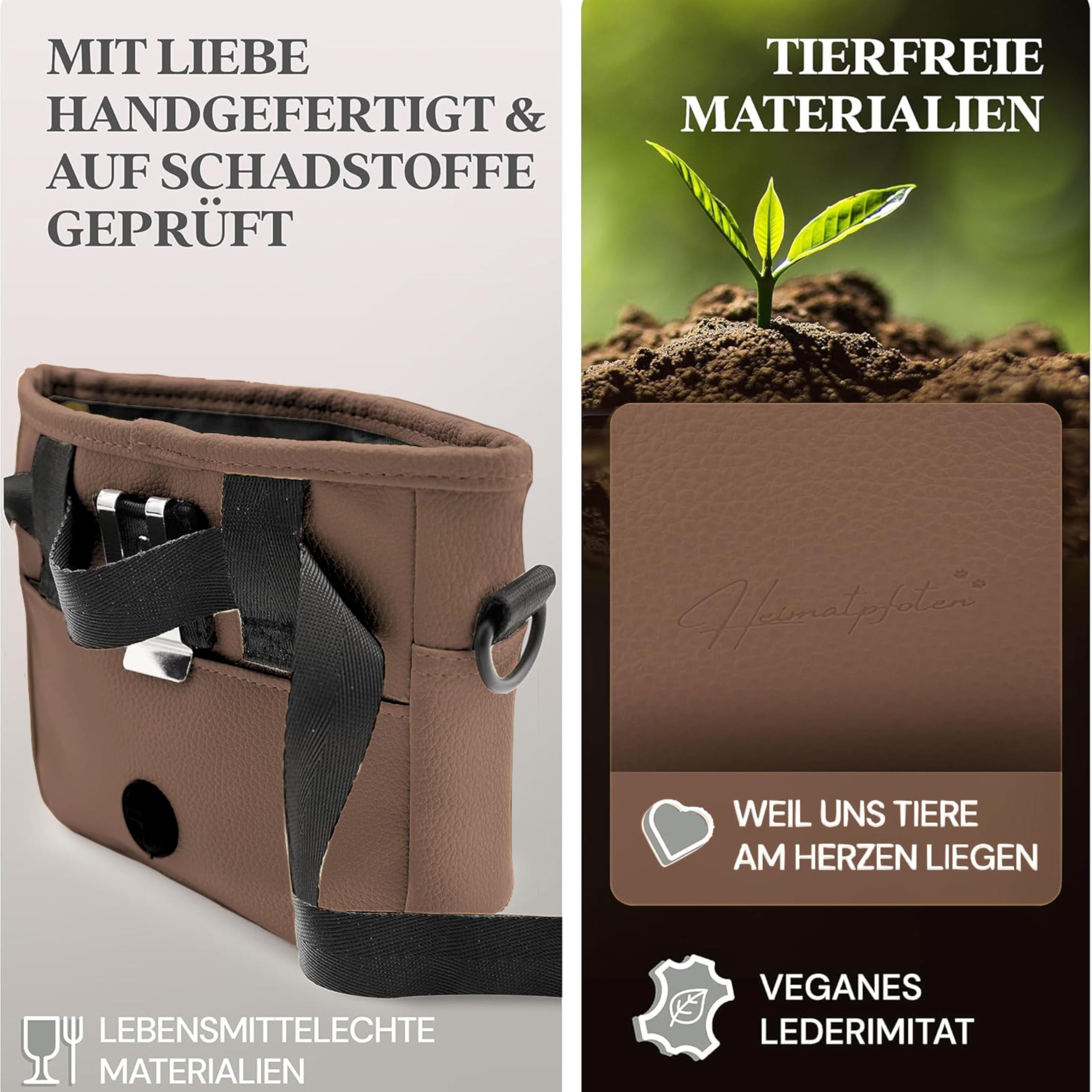 Leckerlitasche für Hunde aus Kunstleder - Gassitasche mit Einhand Magnet-Verschluss - Hunde-Leckerli-Beutel (Größe S - Braun)
