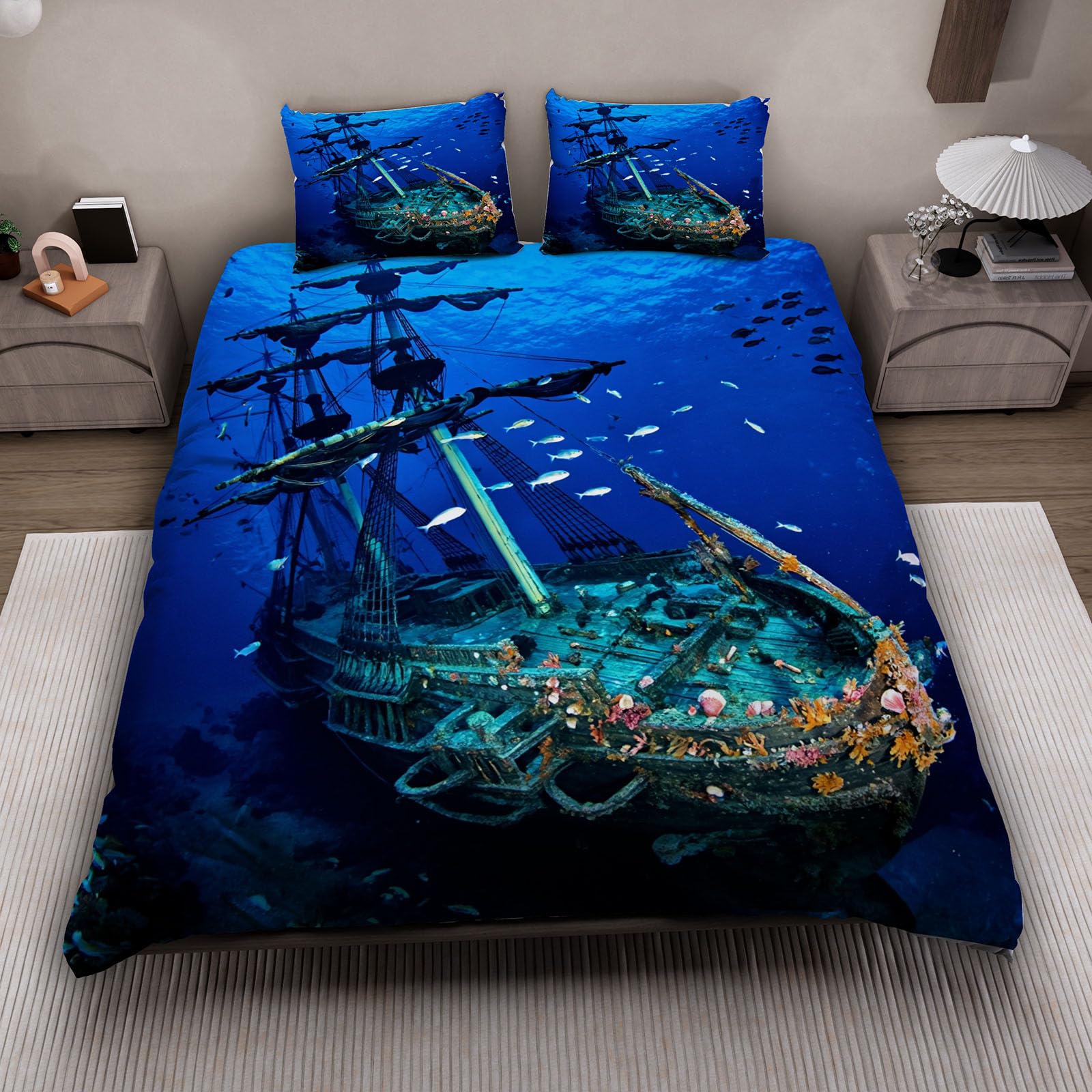 Housse de couette bateau zippée facile à enfiler pour grand lit adulte