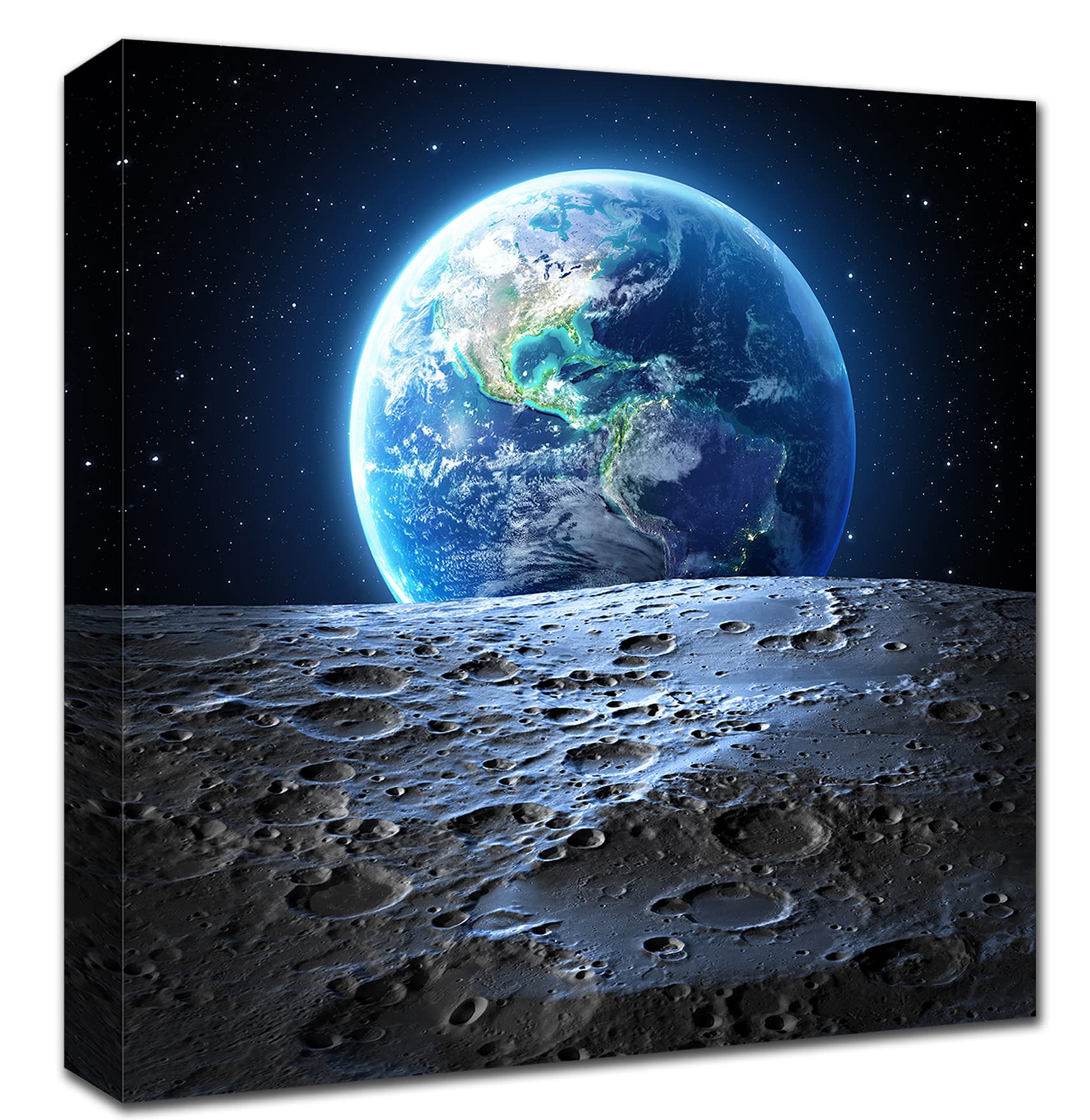 Framed Earth Painting Wall Art - Earthrise from the Moon Outer Space Painting Universe Wall Decor Framed Art Print Poster Modern Pictures for Living Room Bedroom Bathroom Decor 12x12inch Ready to Hang