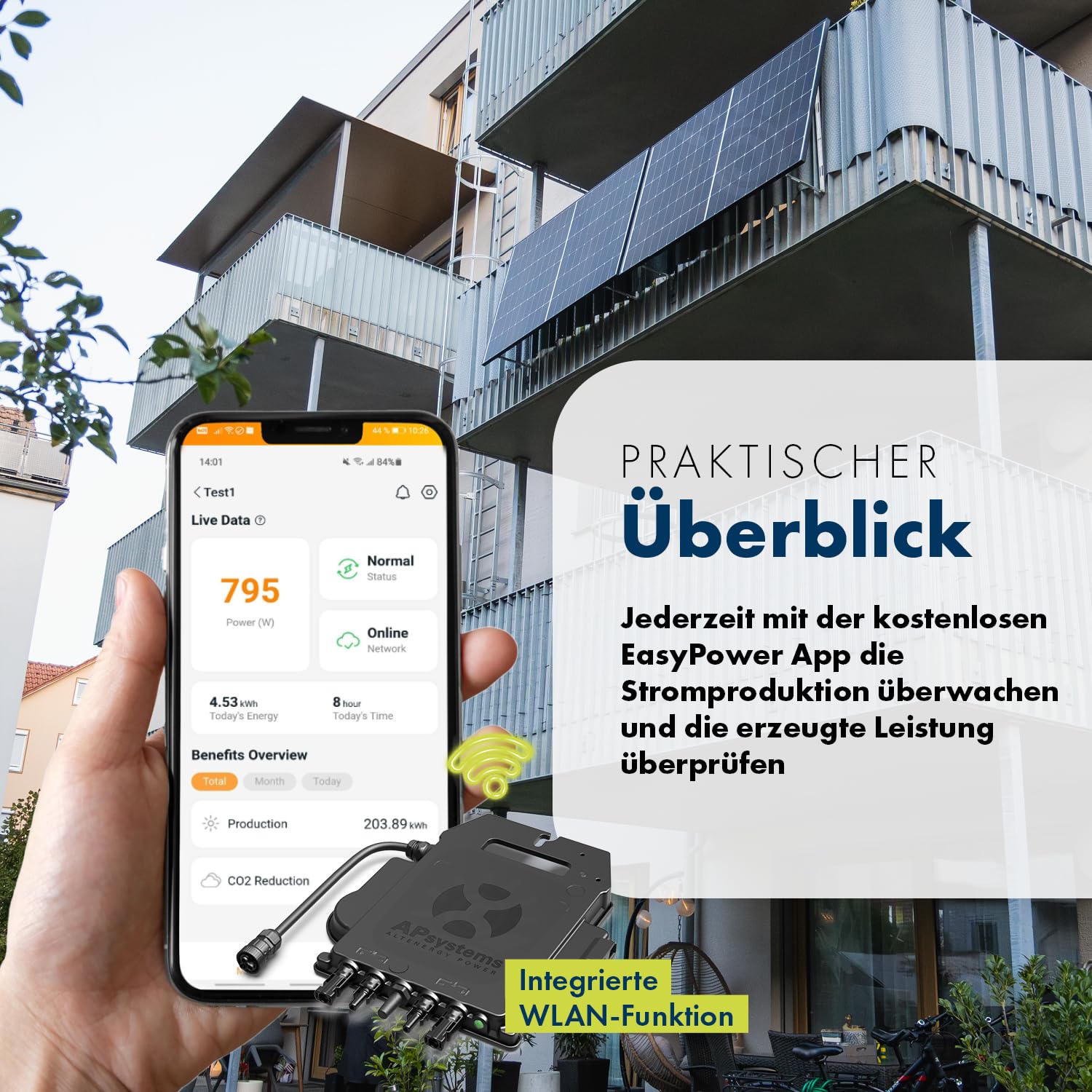 SPAUN Balkonkraftwerk 1000W p | 800W Komplettset mit bis zu 1300Wp bifazialer PV-Leistung und 3m Anschlusskabel zum Einstecken in die Steckdose - Wifi Fernüberwachung, Mini-PV-Anlage, N-TOPCon