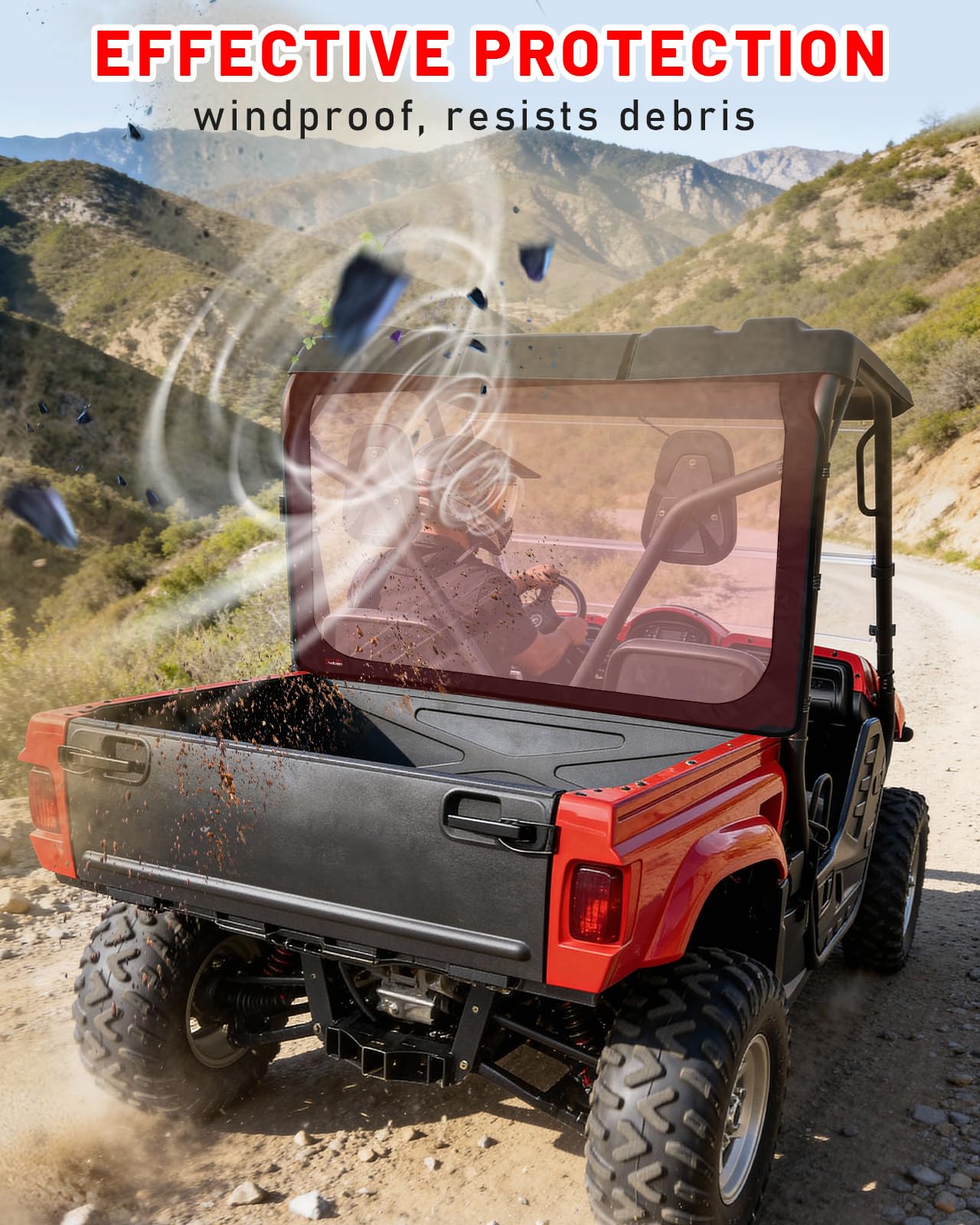Rhino UTV Pare-brise arrière StarknightMT avec fermeture éclair compatible 450 660 700 Massimo MSU500 Hisun 500 700 Axis Cub Cadet Challenger Bennche