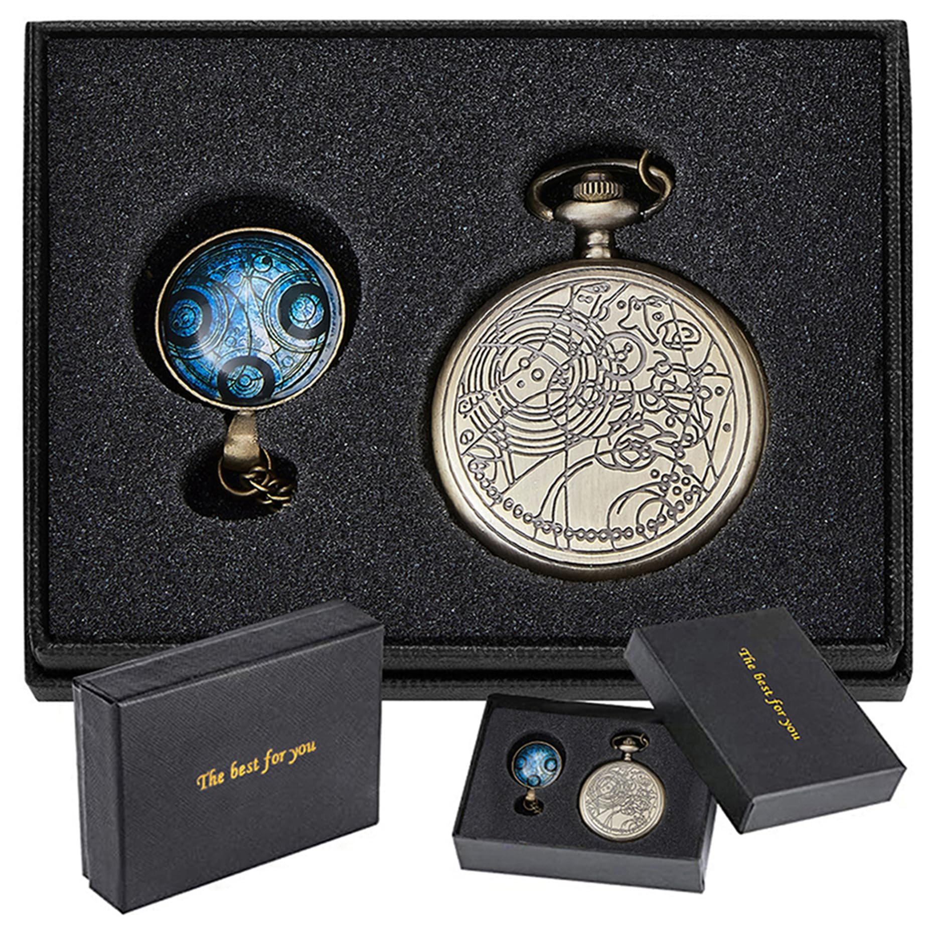 Nostalgia Movie Theme Design Alloy Quartz Pocket Watch with Necklace Chain