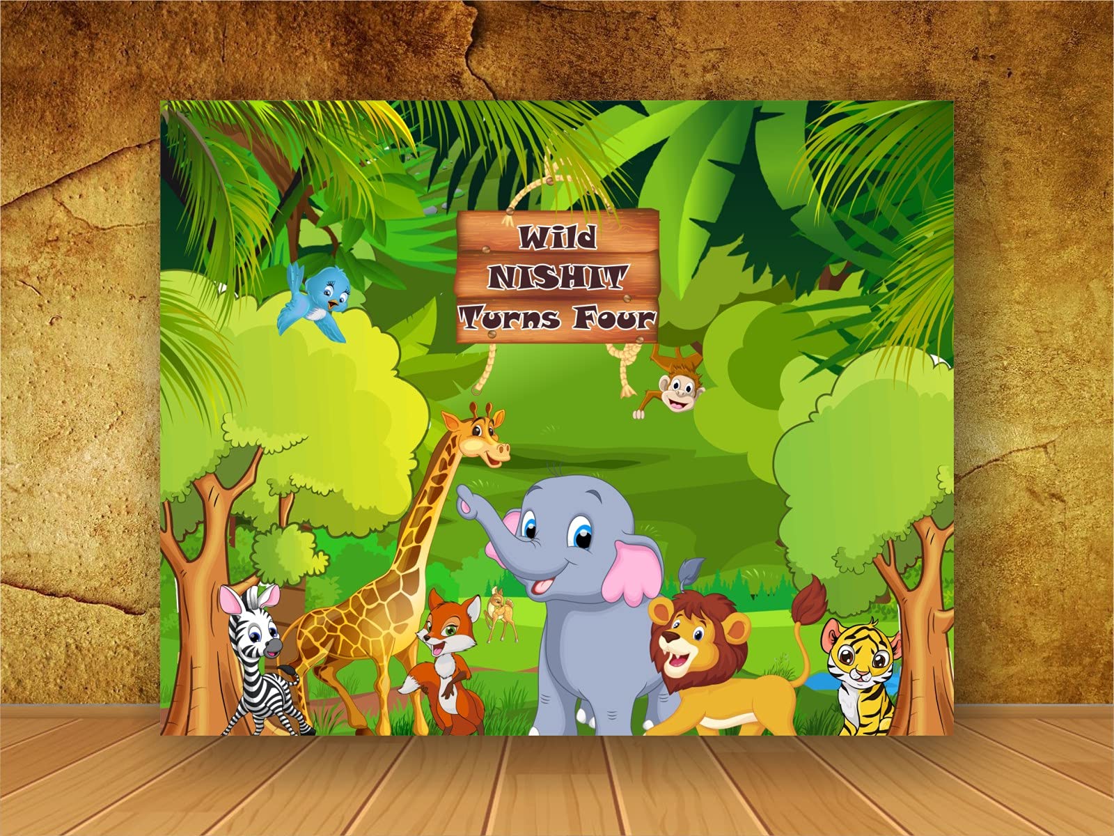 Express-O-Board Personalised Birthday Backdrop - Jungle Theme (5 Ft x 4 Ft)