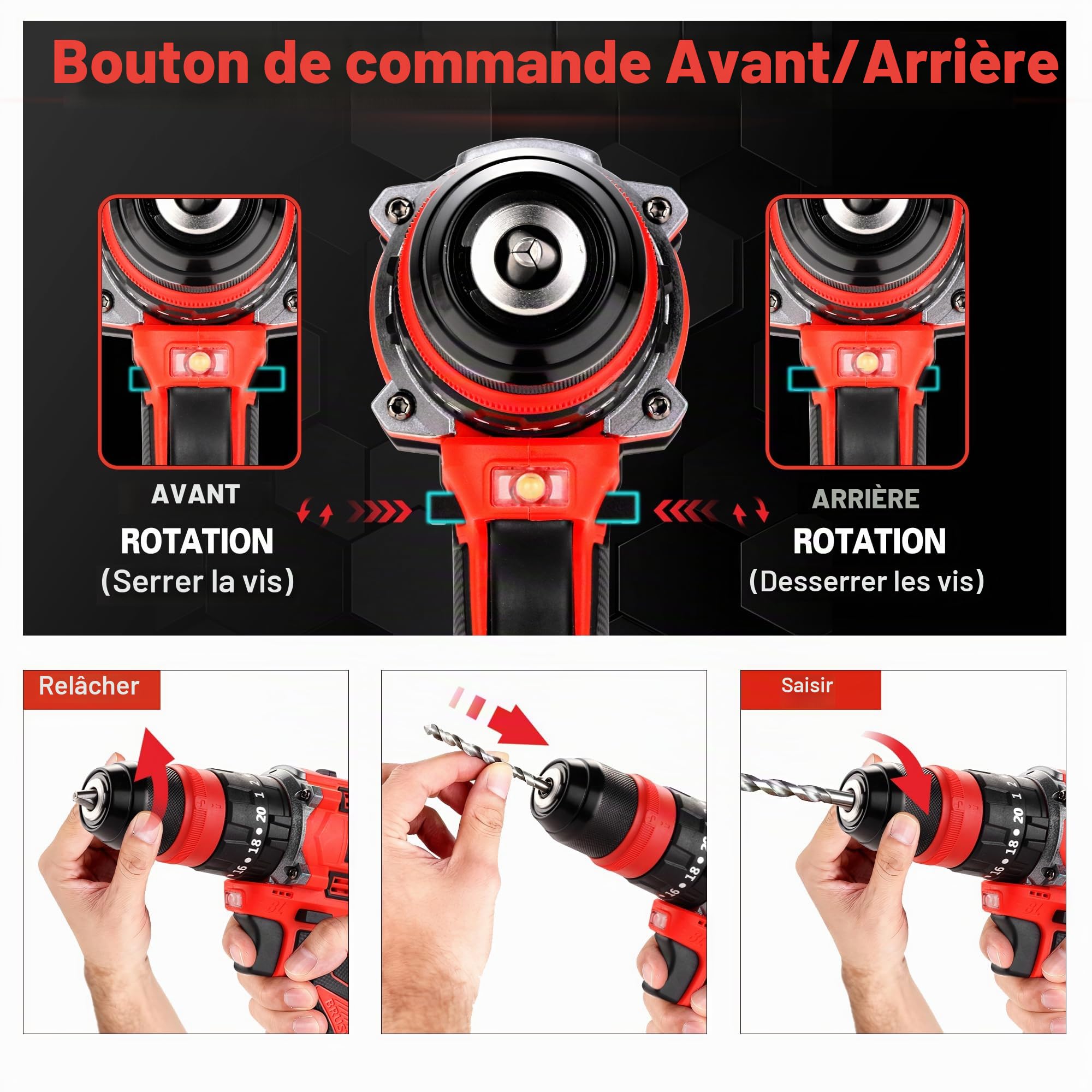 TEENO 18V Kit Perceuse-Visseuse sans Fil Brushless Multifonctionnel | Système Multi-Têtes, 20+3 Couple, 45 Nm, 2 Vitesses, Adaptateur Offset, Mandrin Rapide, Adaptateur d'angle Droit, LED, DIY