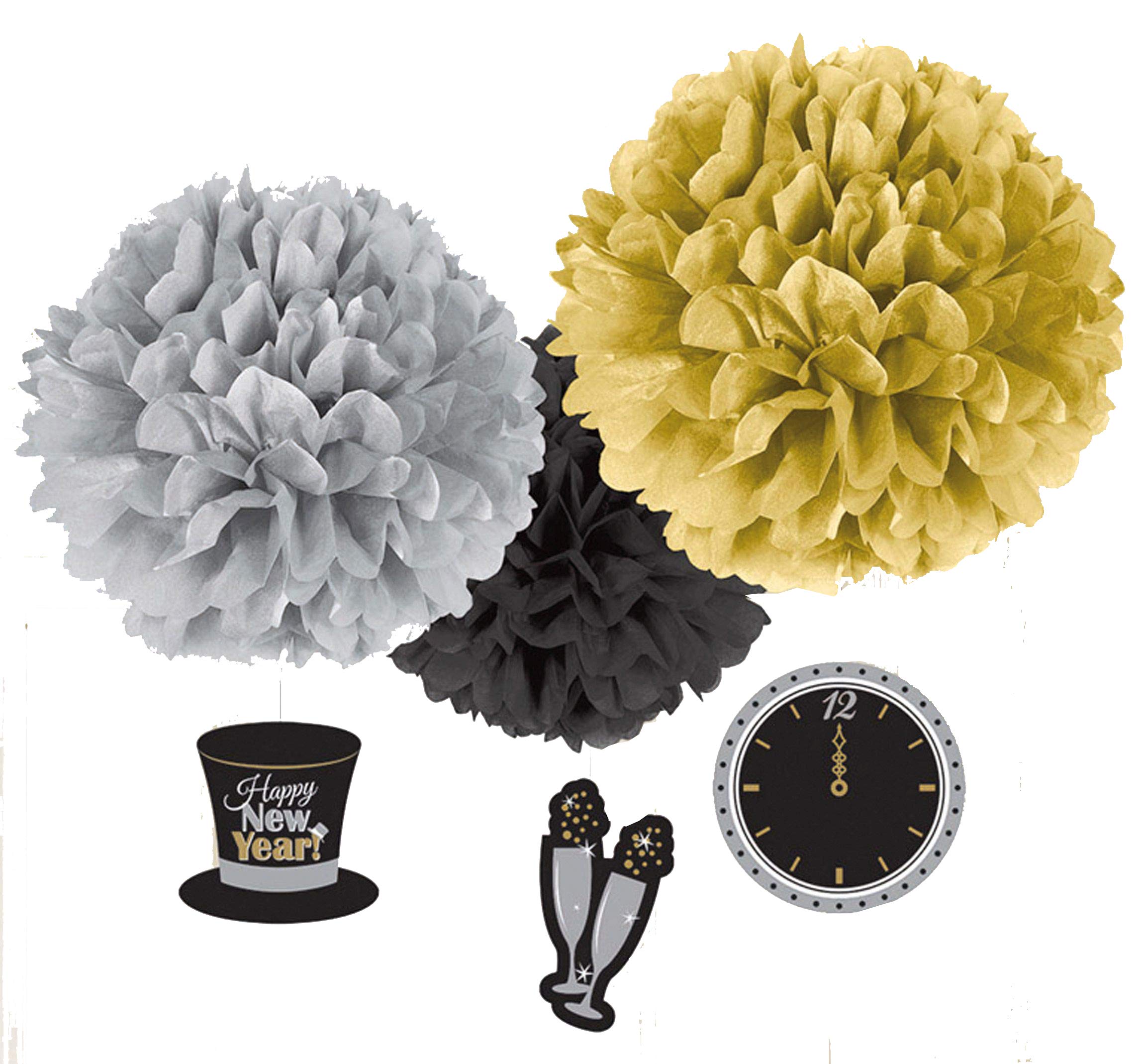 Amscan 180030-3 Fluffy-Dekobälle mit Anhängern, circa 40 cm, Silvester, Dekoration