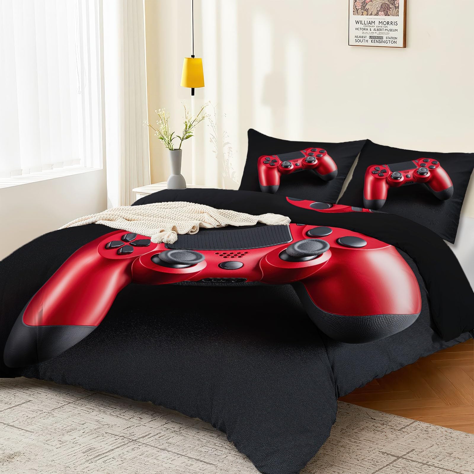 Genérico Funda Nórdica 220 x 220 cm + 2 Fundas de Almohada - Moda Videojuegos Mandos Funda de Edredón, Negro Reversible Blando Microfibra Funda Nórdica con Cremallera