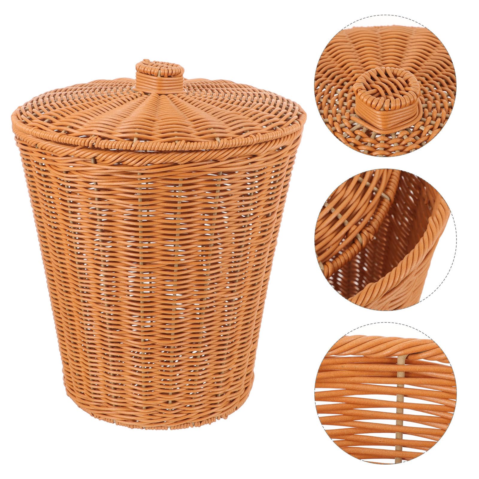 Cesto Rotondo Intrecciato in Plastico con Coperchio, Cestino Portaoggetti Multifunzionale Resistente alla Deformazione, per Decorazione e Lavanderia