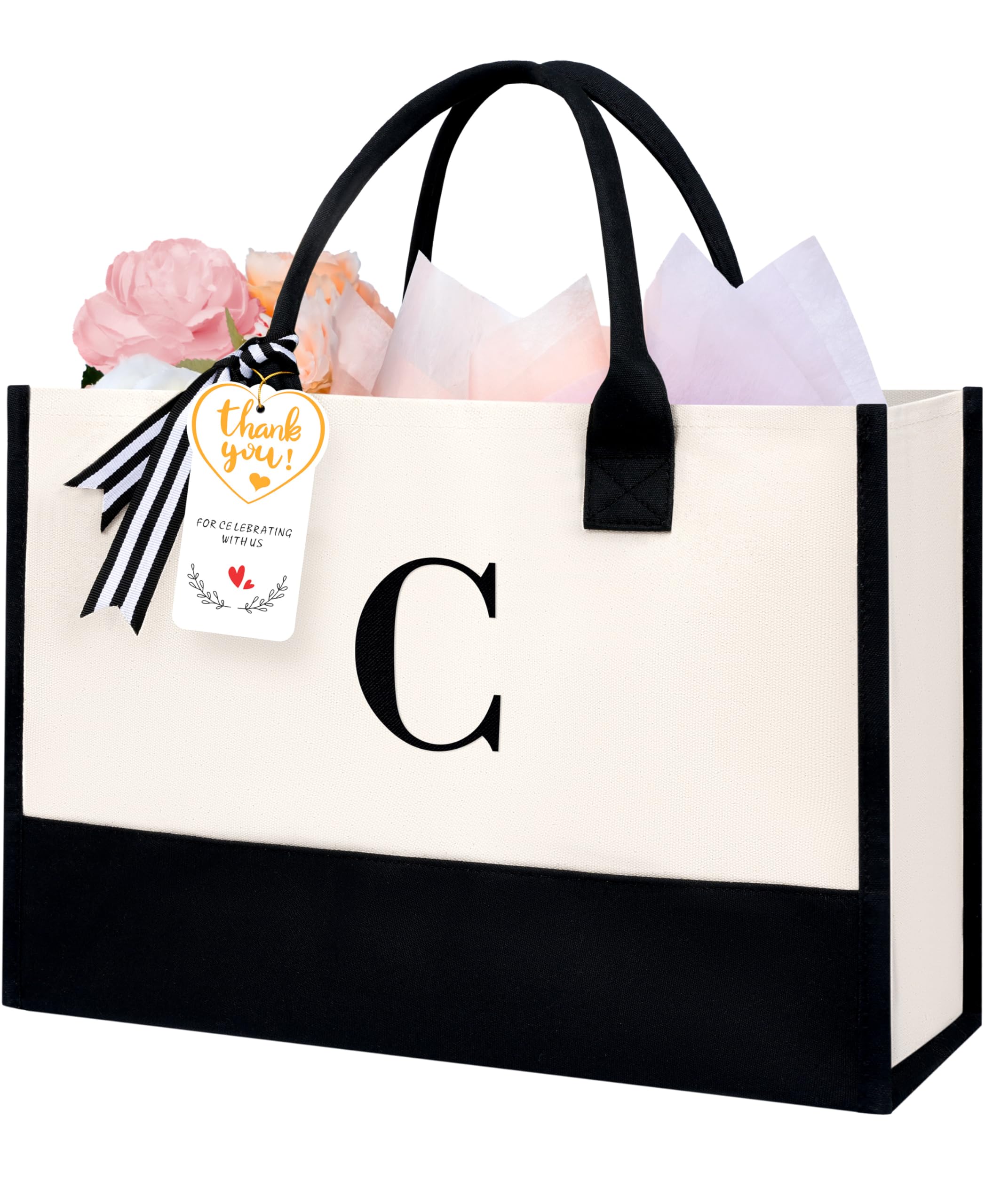 BAGAIL Initial Tote Bag, Personalized Birthday Gifts for Women, Teacher, Friends, Mom, Wedding, Monogrammed Beach Bag