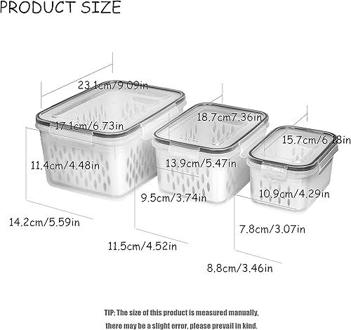 Miniatura 9 de Contenedores de almacenamiento de frutas y verduras para refrigerador, 6 piezas3 juegos de contenedores para mantener frescos y conservadores de