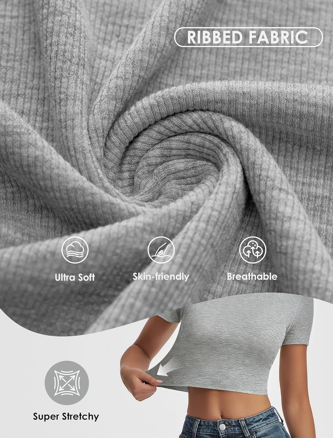 Crop Tops for Women Ribbed Crew Neck Short Sleeve Basic Tees Fitted T-Shirts Gym Workout Yoga Shirts - Image 4