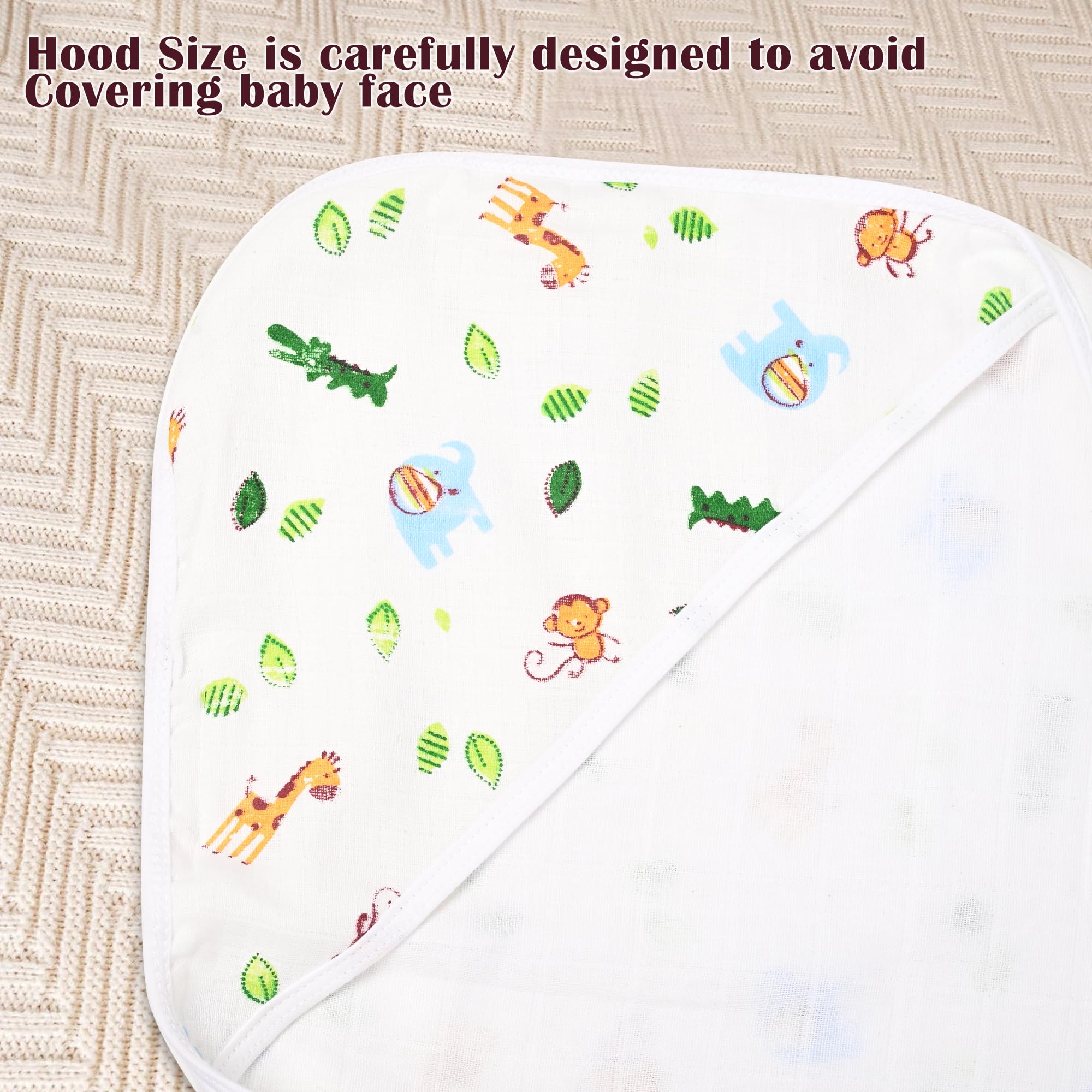Urbane Home Pack of 2 Soft & Absorbant Cotton Hooded Towels for New Born Baby | Wrapping Bath Towel for 0-12 Months | 83x83 cm | Animal Print-White 3