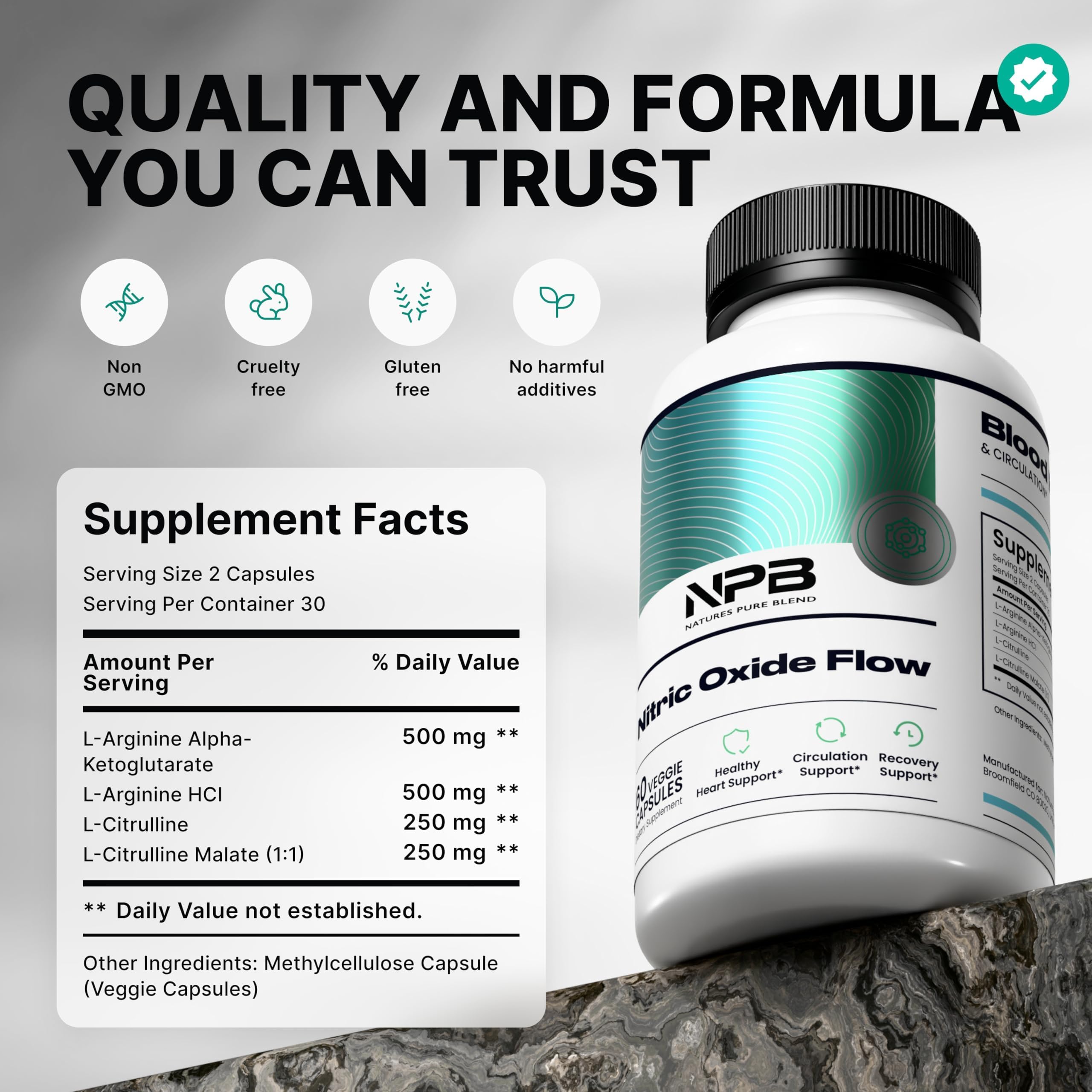 Nature's Pure Blend Nitric Oxide Supplements for Men – L-Arginine L-Citrulline – Heart Support & Flow Circulation Booster – 1500MG L Arginine and L Citrulline, Preworkout, Bodybuilding — Amazon image 2