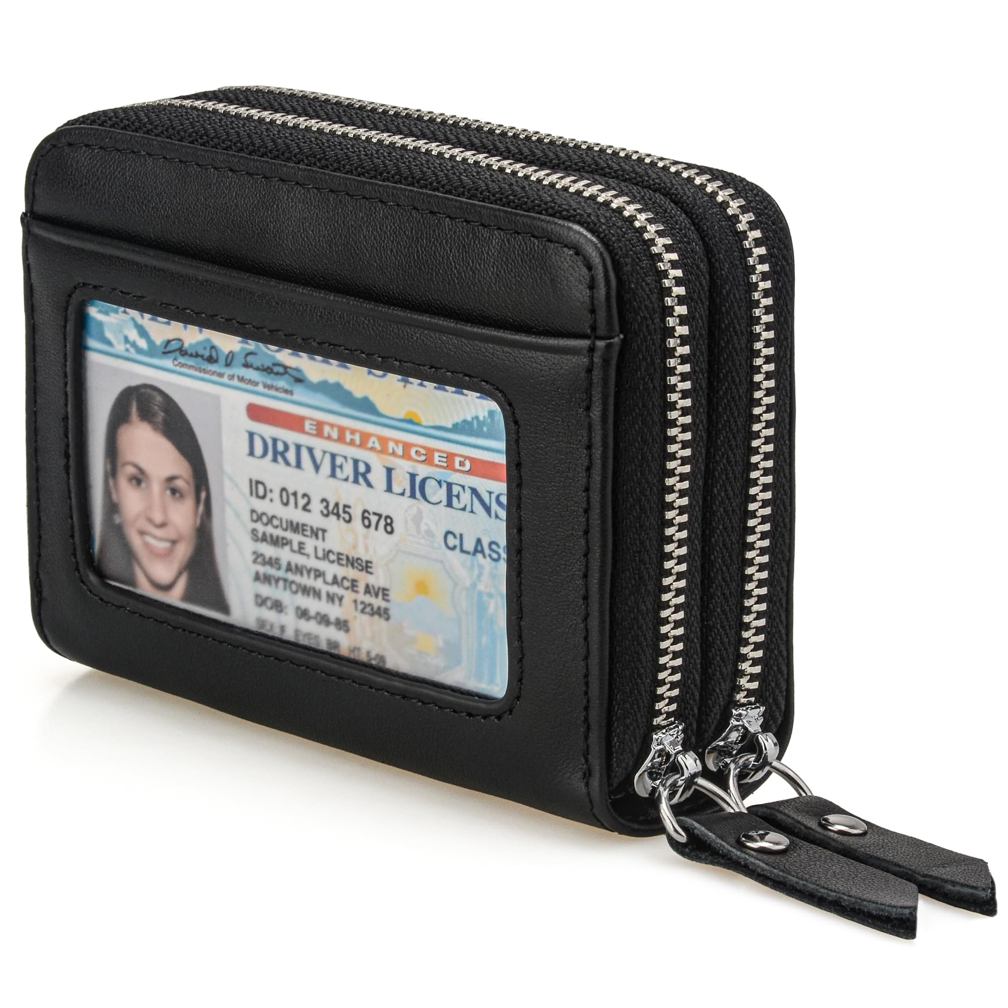 KM Legend Wallet for Women,Slim RFID Blocking Credit Card Holder with ID Window,Double Zipper Compact Purses for Women with Coin Pocket