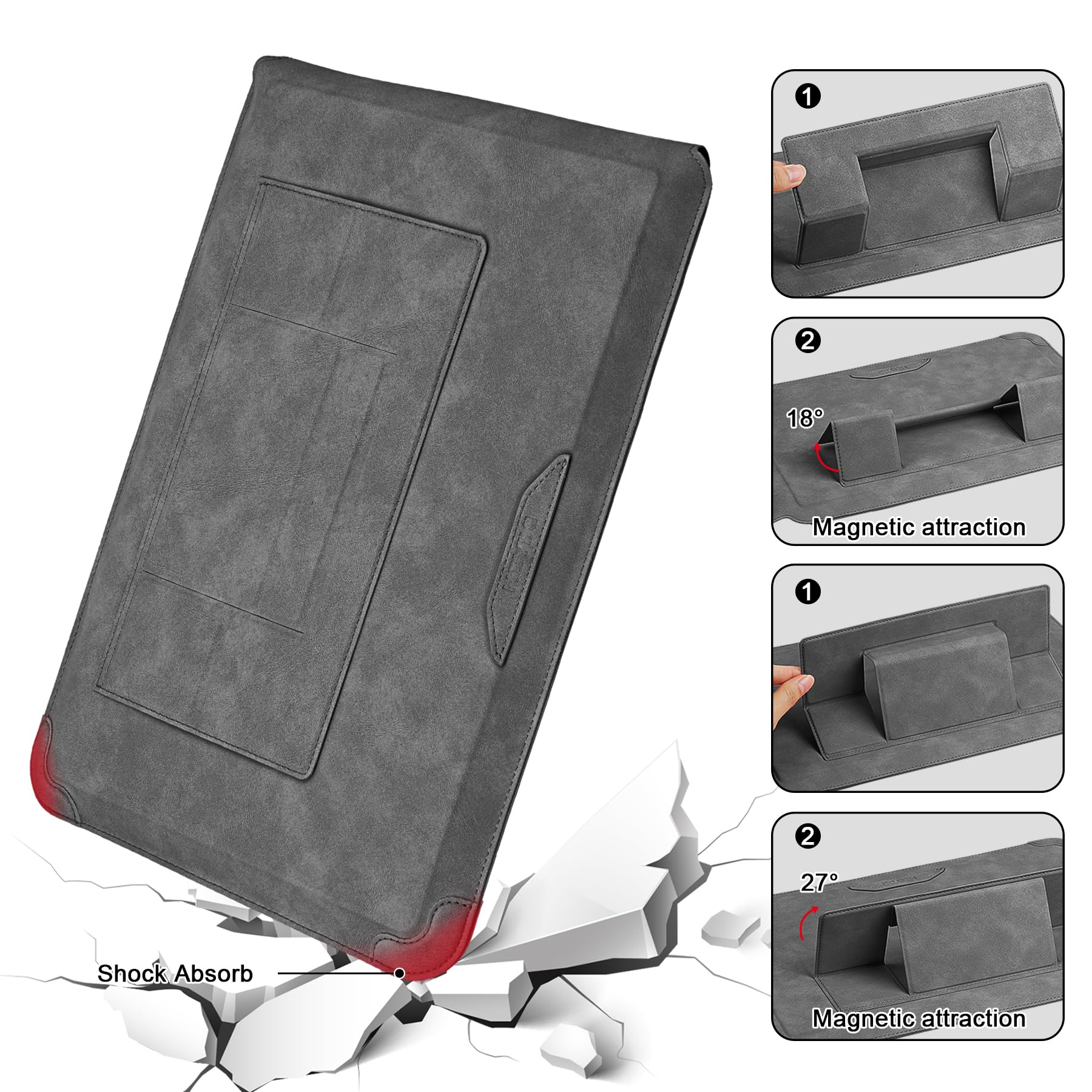 HoYiXi 13,3'' Funda Estuche para Portátiles Bolsa con Soporte para MacBook Neo 2026/MacBook Air/Pro 13 (M4/M3/M2/M1), Surface Pro 8 2021, iPad Pro 12.9 & 13-13,3" DELL Acer Laptop Sleev,Gris Oscuro