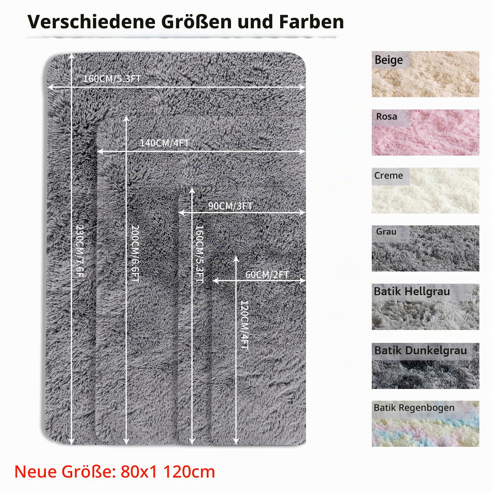 Grau Weich Bettvorleger 140x200cm Shaggy Teppiche für Schlafzimmer | Flauschig, Hochflor 4-5 cm, Hochwertiger Schwamm, für Wohnzimmer, Lounge, Kinderzimmer, Babyzimmer