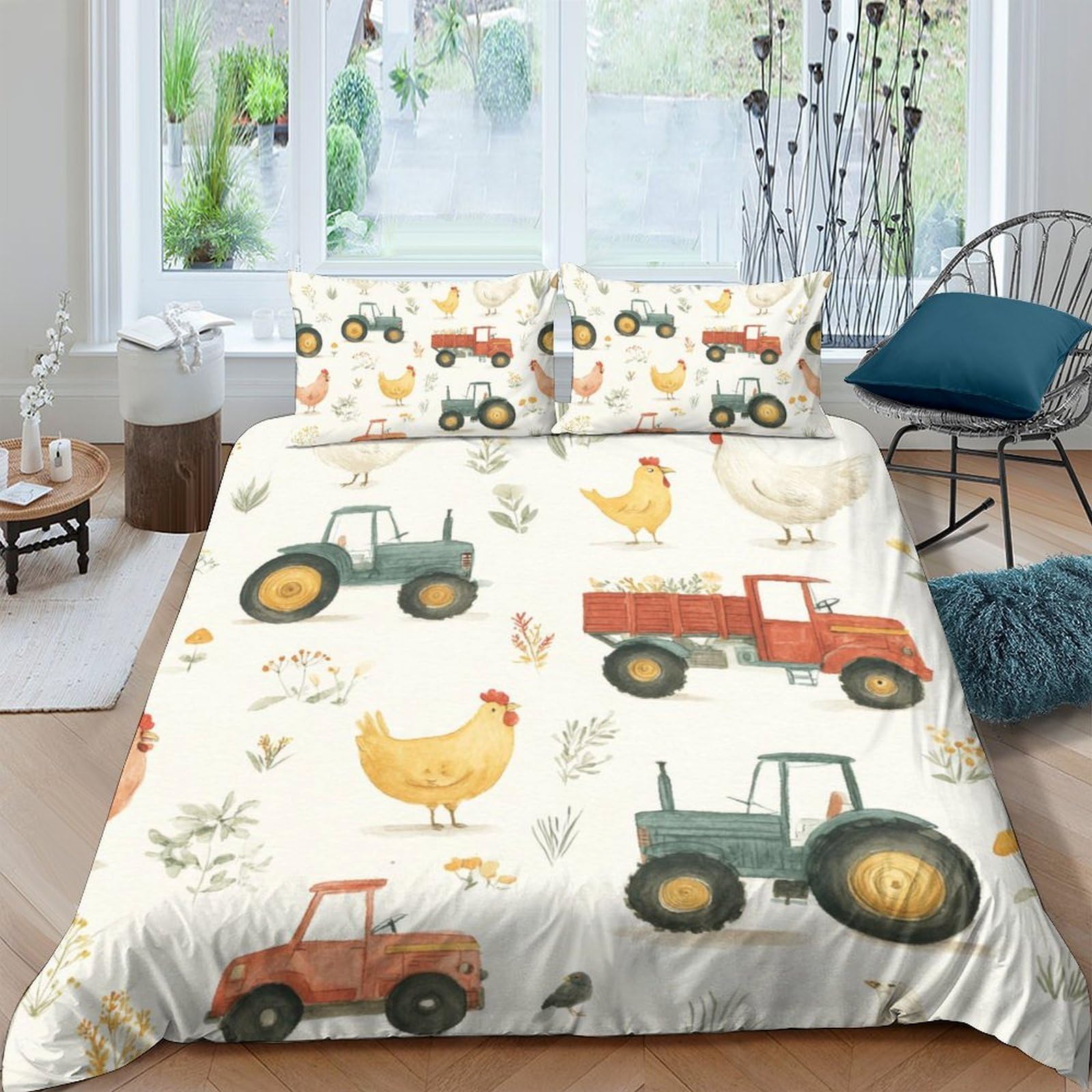 Ctjqhvkz Style-9 3D Printed Farm Tractor Fitted Sheet Microfiber Soft Chicken Bed Cover For Bedroom Dorm Mattress Protection Decor Single（135X200cm）