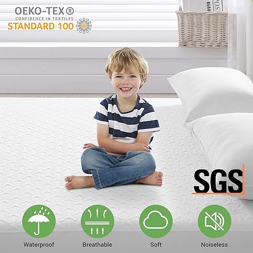 Miniatura 2 de MERITLIFE - Protector de colchón de bambú impermeable premium, suave y sin ruido, relleno con tela de aire 3D ultrasuave y transpirable, funda para