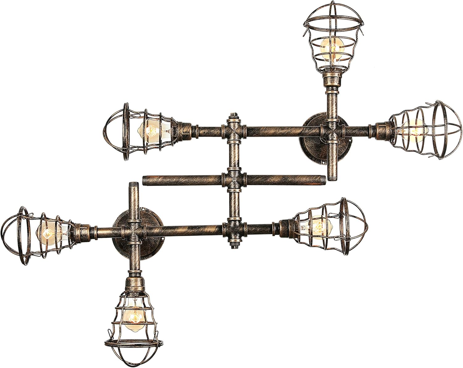 KWOKING Lighting 3 Lights Industrial Wall Sconce Water Pipe Wall Lamp Indoor Lighting Fixture with Gear Pressure Gauge and Tap Accent in Rustic Style for Restaurant Living Room Bedroom Bar