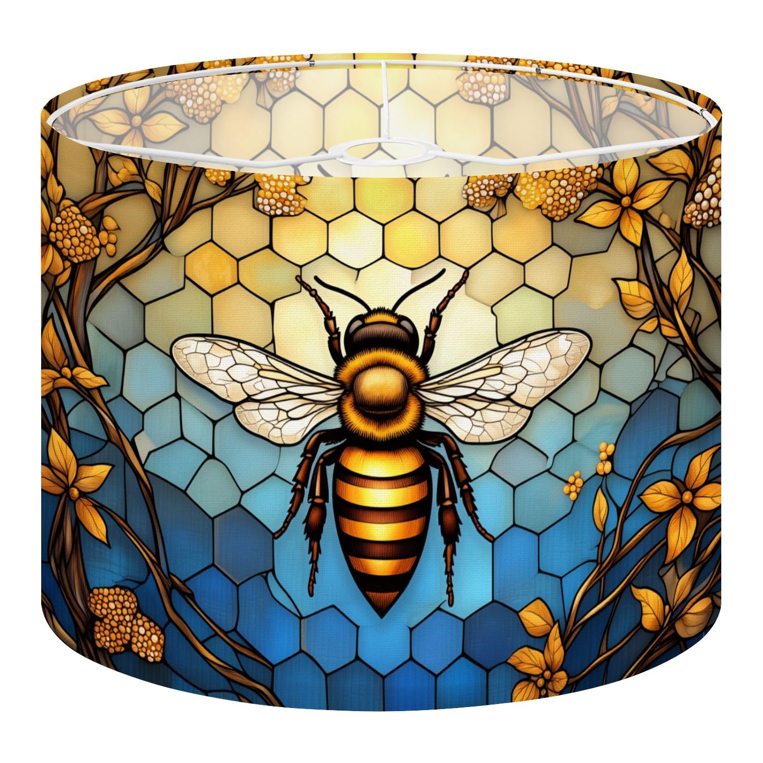 Drum Lamp Shade Large Lampshade Stained Glass Honey Bee Bee Honeycomb Branches for Floor Lamps Table Lamps Pendant Light Linen Lampshades Replacement Bedside Light Shades