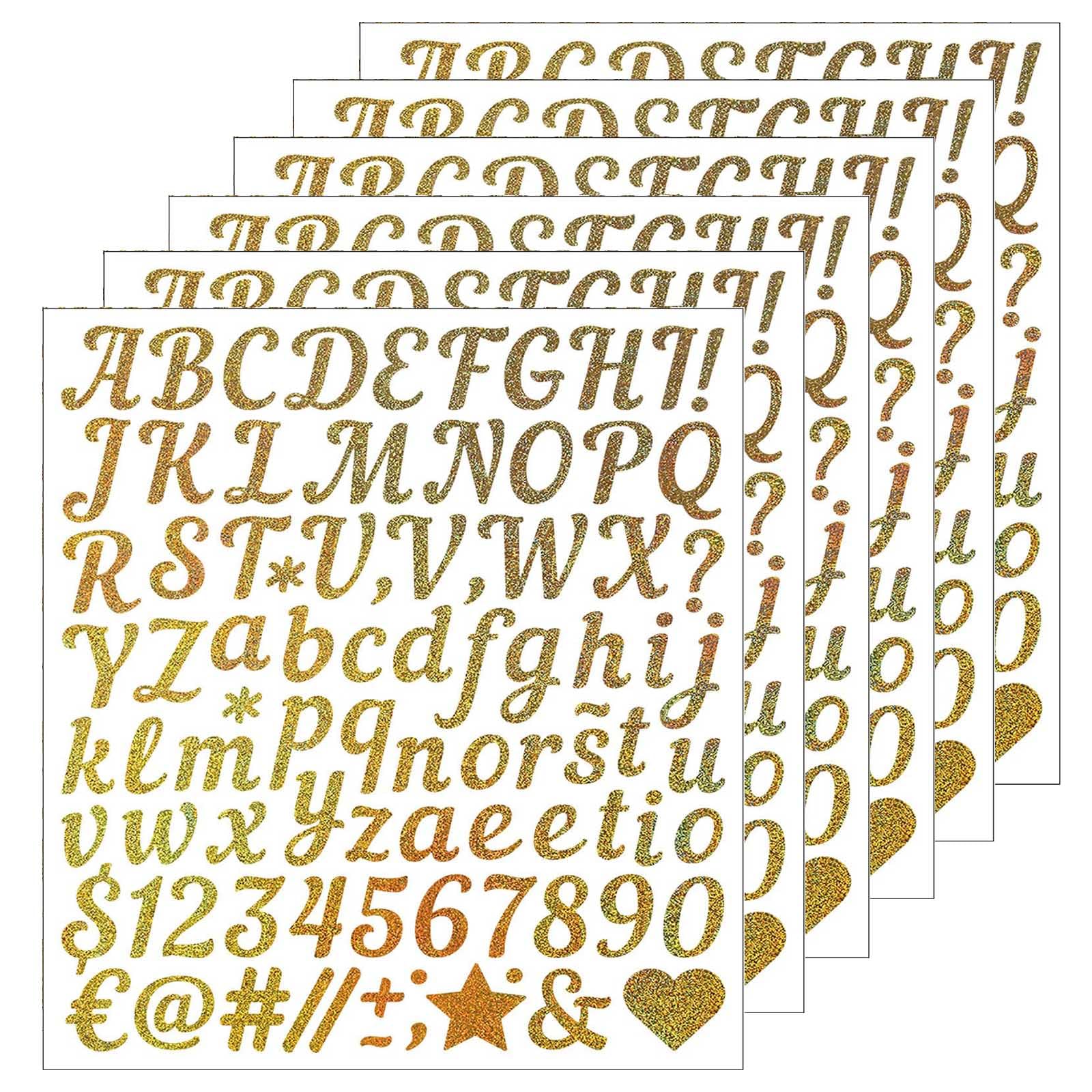 Jootuepo Glod 1 Inch Small Self Adhesive Vinyl Letter Number Symbol Stickers Kit, 6 Sheets Gold Glitter Letter Stickers, For Mailbox, Water Bottle, Scrapbook, Notebook, Cards, Crafts, Address Number Decor