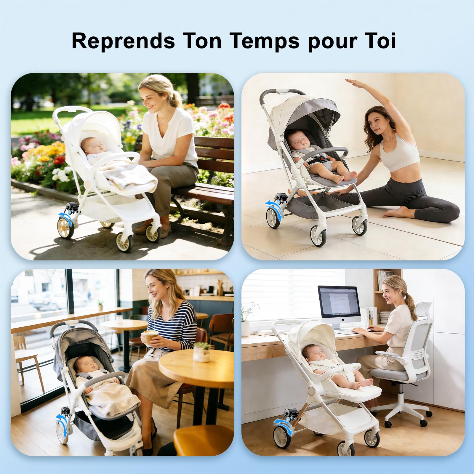 Baby Rocker Mains Libres, Glissement Courbe, Installation Sans Outil avec Télécommande, Bercement Poussette avec Poussettes et Landaus, Assistant Portable d’Aide au Sommeil pour Bébé (Noir)