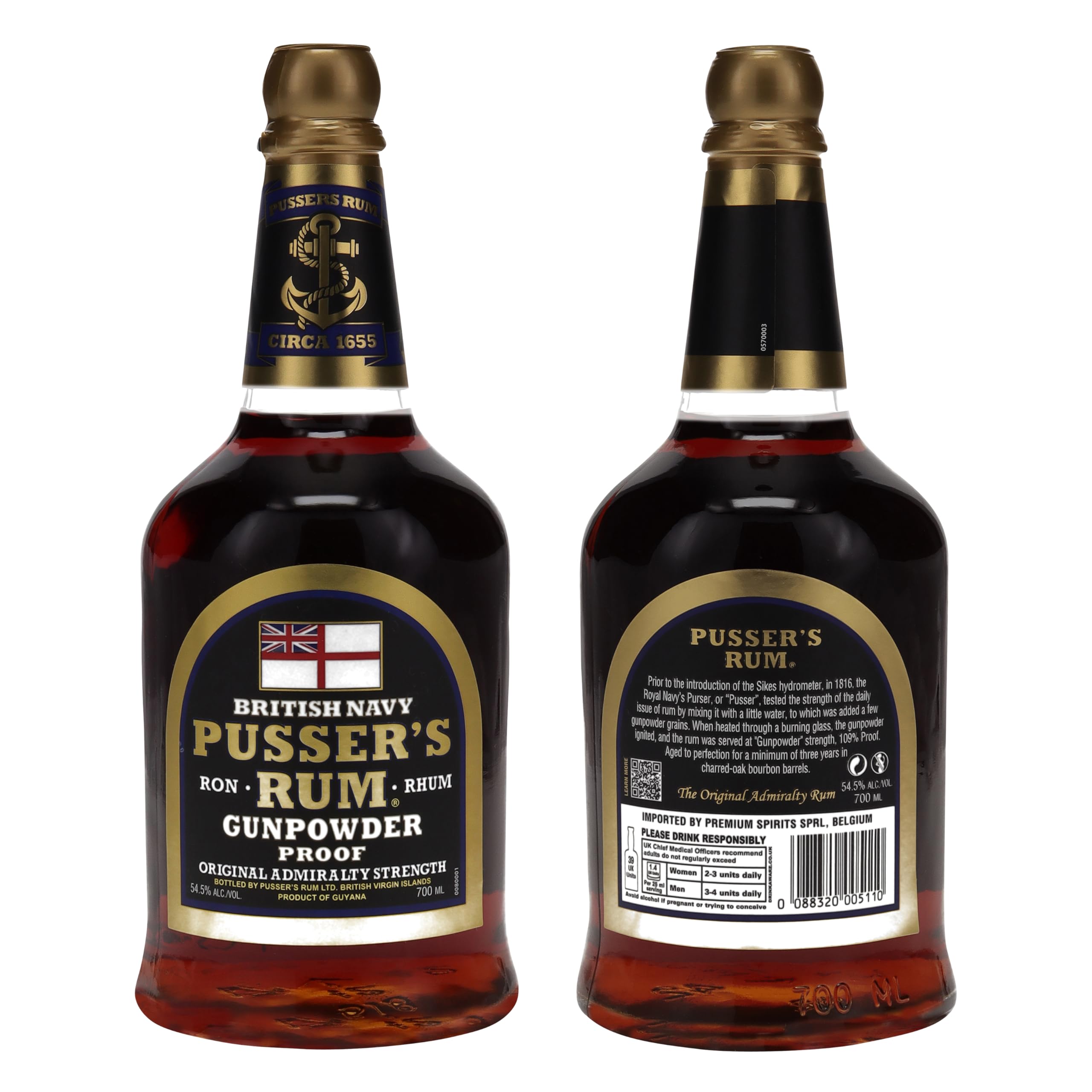 Pusser's British Navy Rum Black Label Gunpowder Proof