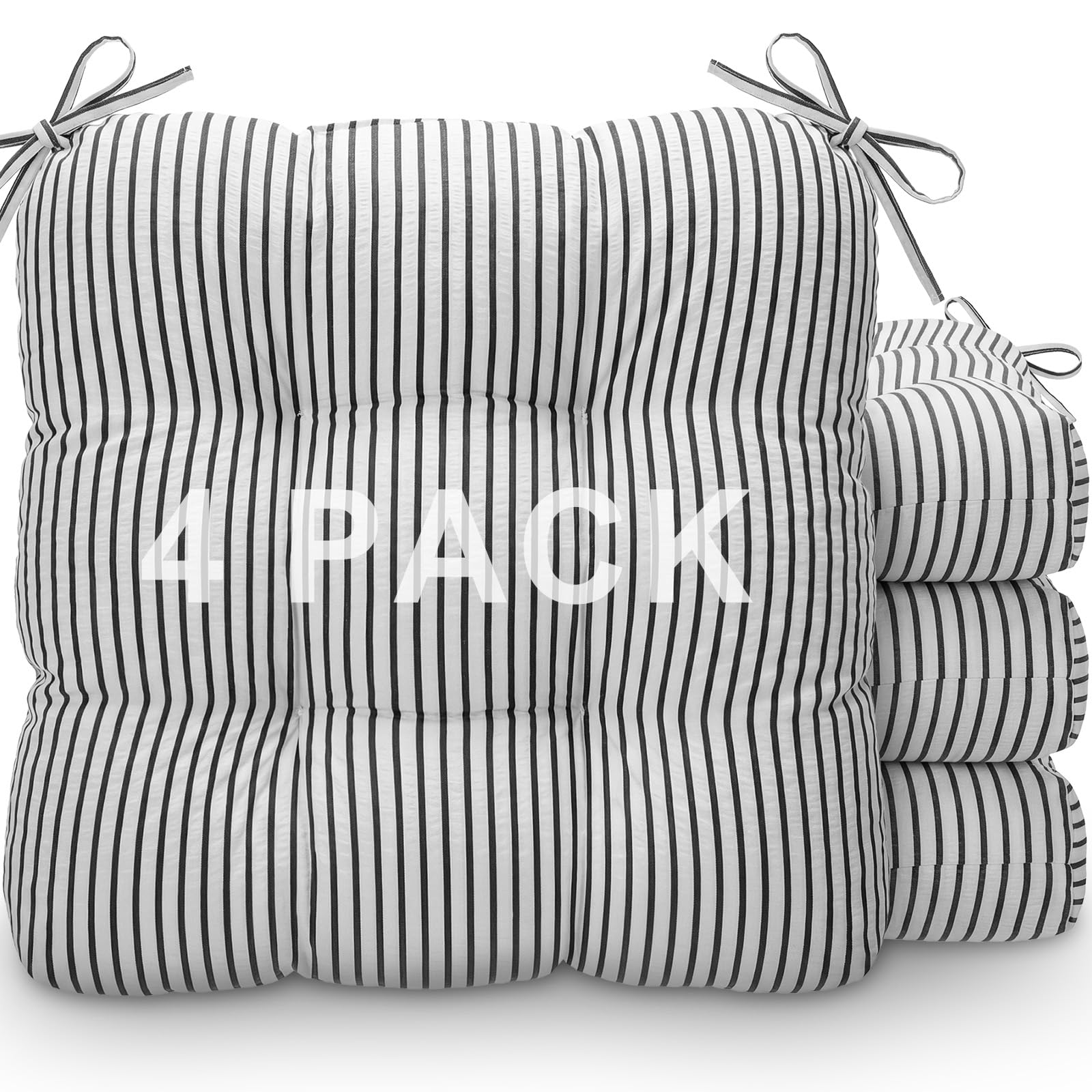 Geetery 4 Pack Chair Cushions, 16" x 15",Black and White,Stripe